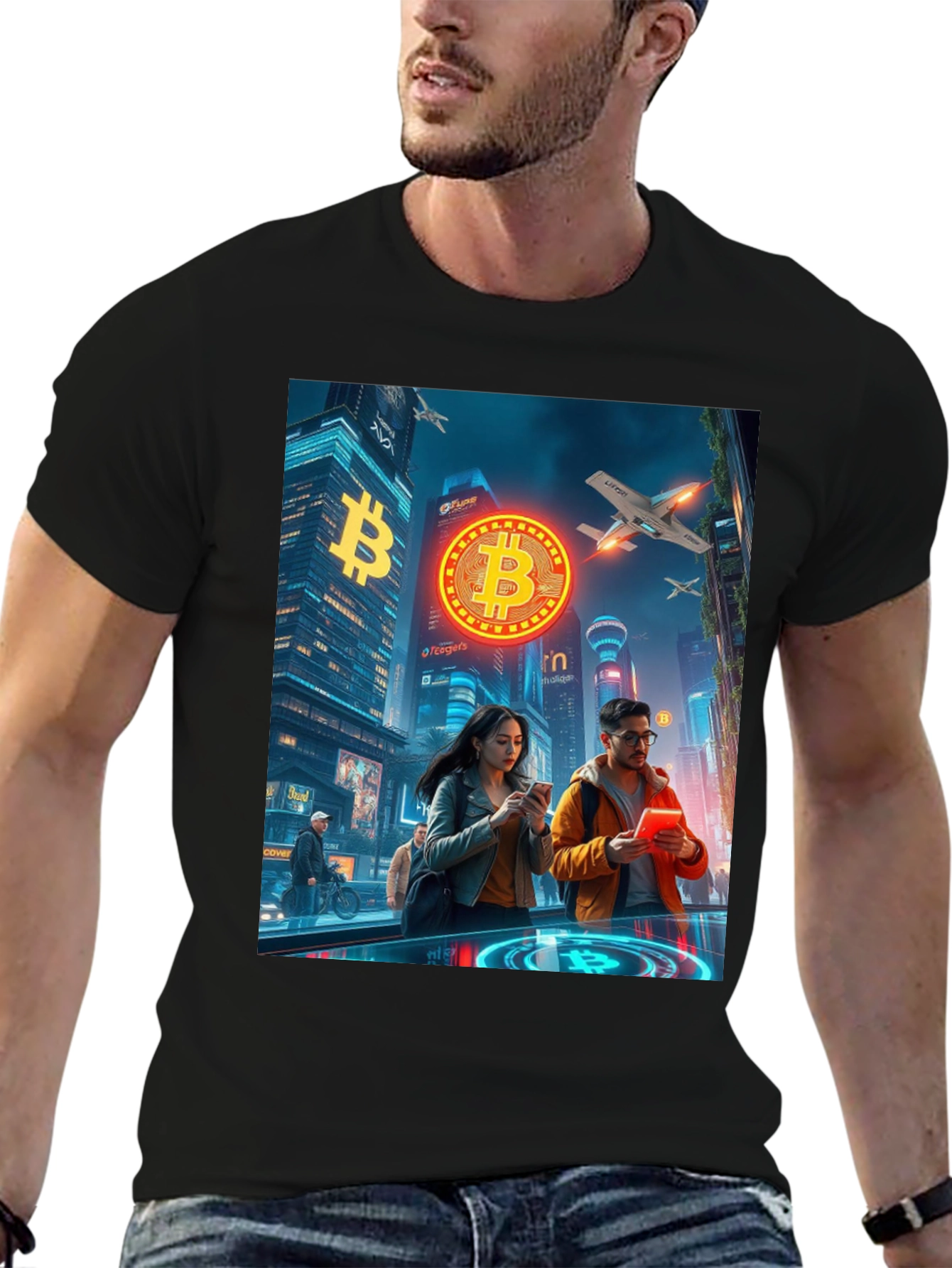 Bitcoin Cityscape Graphic T-Shirt