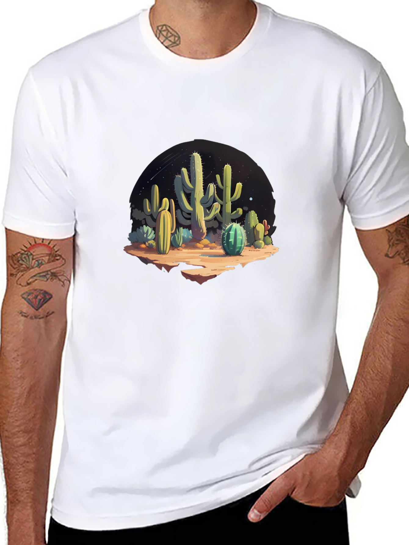 Cactus Desert Scene Black Graphic Tee