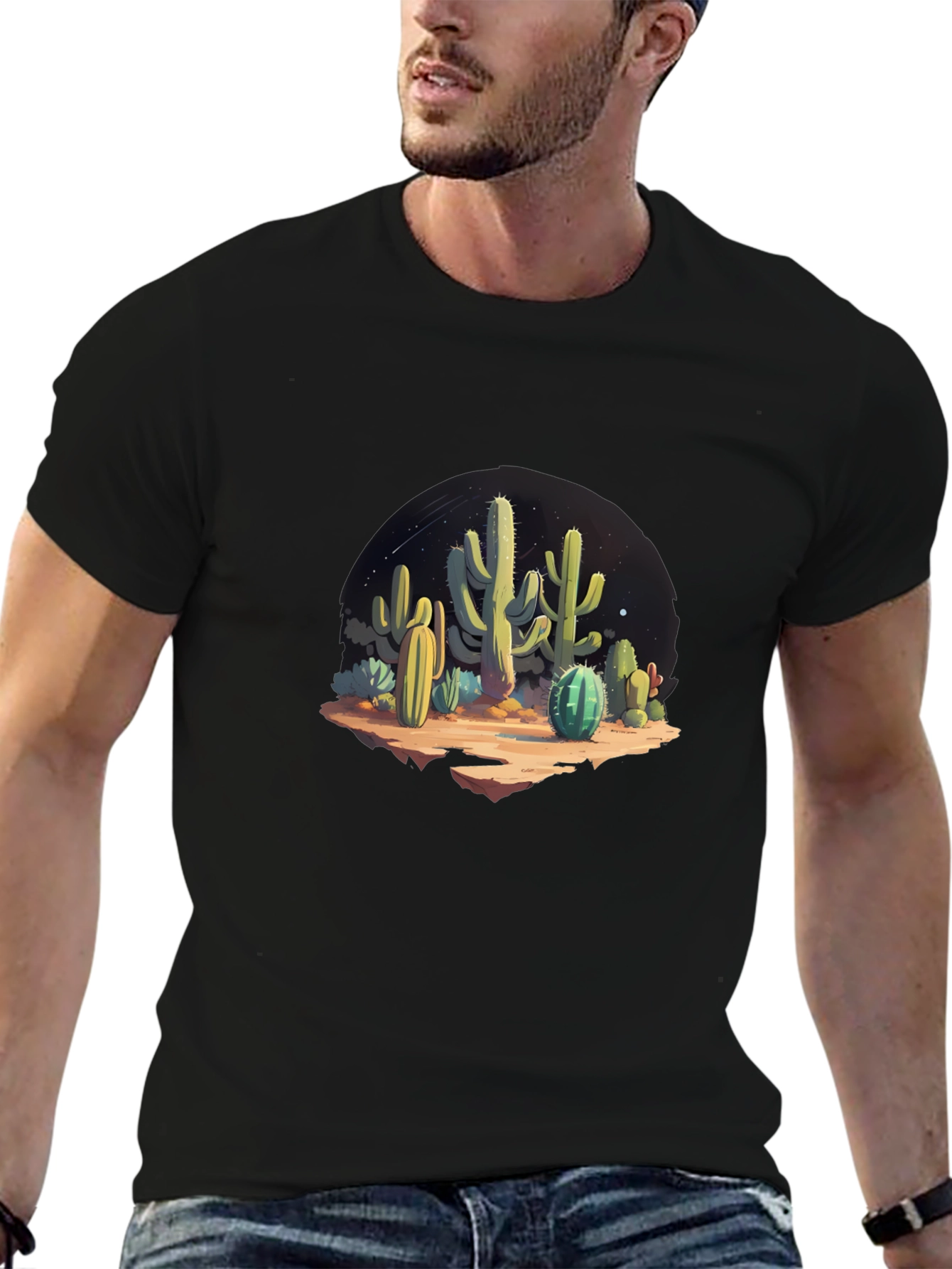 Cactus Desert Scene Black Graphic Tee