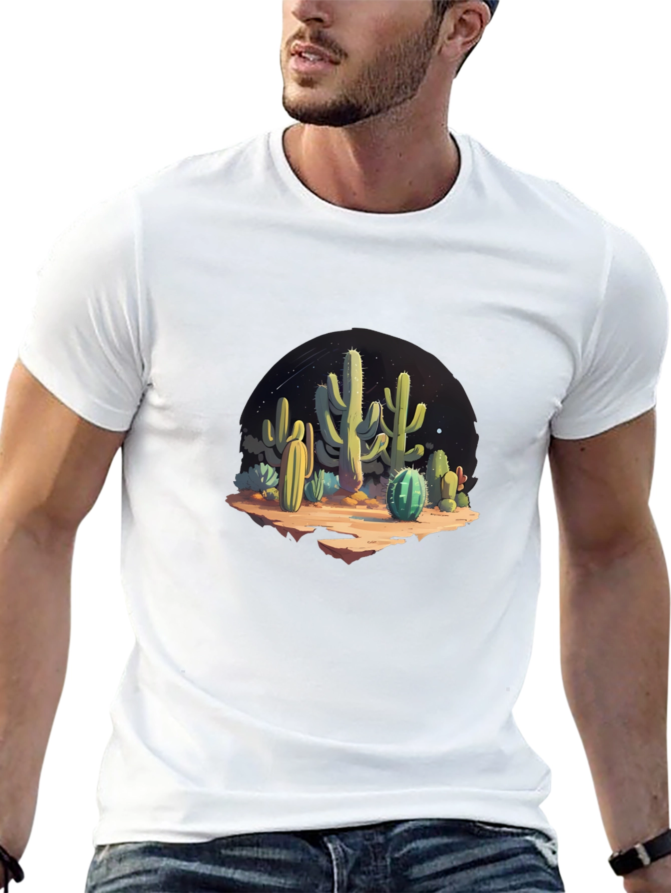 Cactus Desert Scene Black Graphic Tee