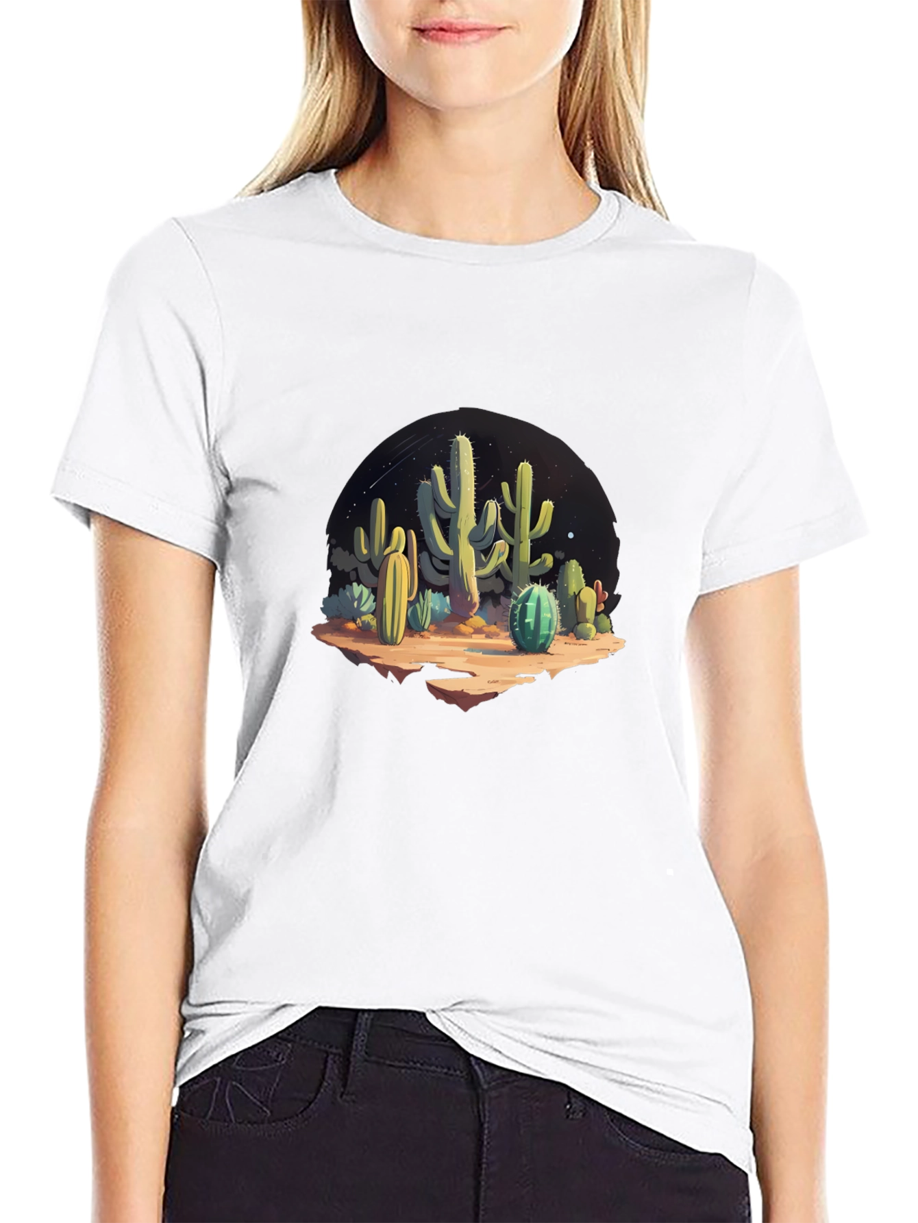 Cactus Desert Scene Black Graphic Tee