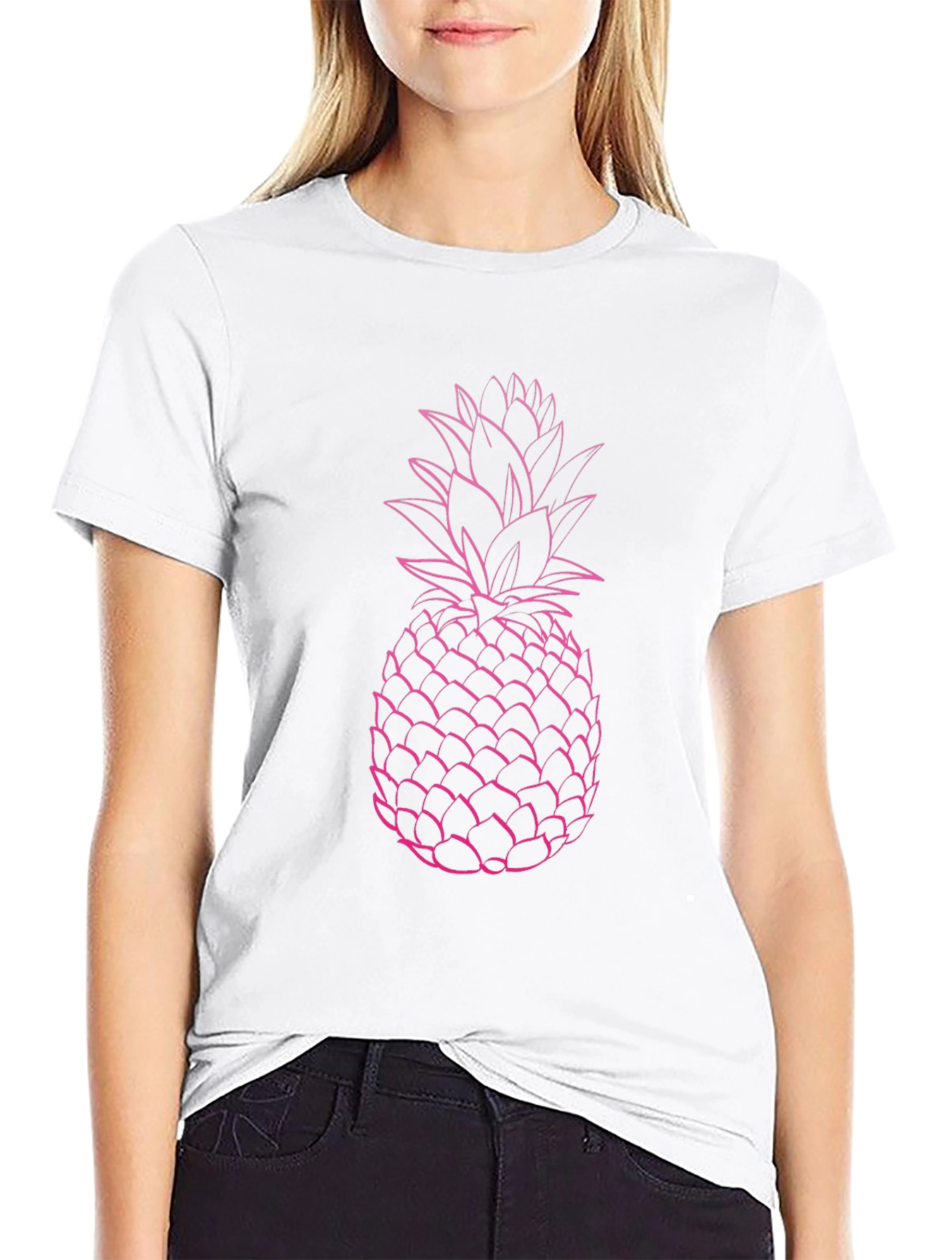 Pink Pineapple Graphic Black T-Shirt