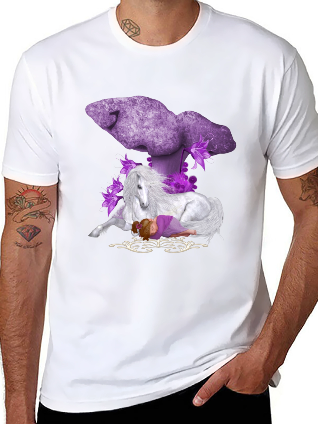 Unicorn & Girl Graphic Black T-Shirt