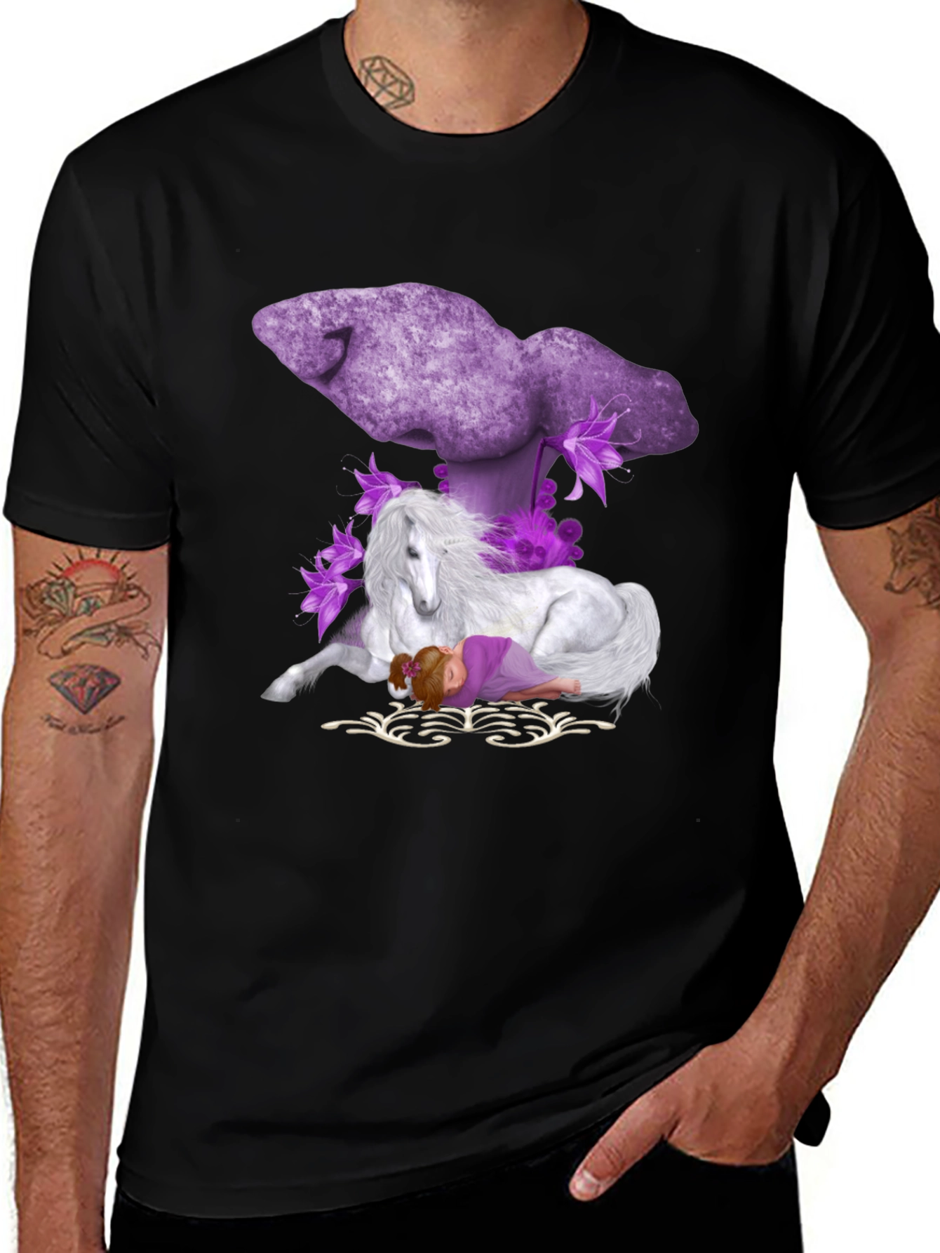 Unicorn & Girl Graphic Black T-Shirt