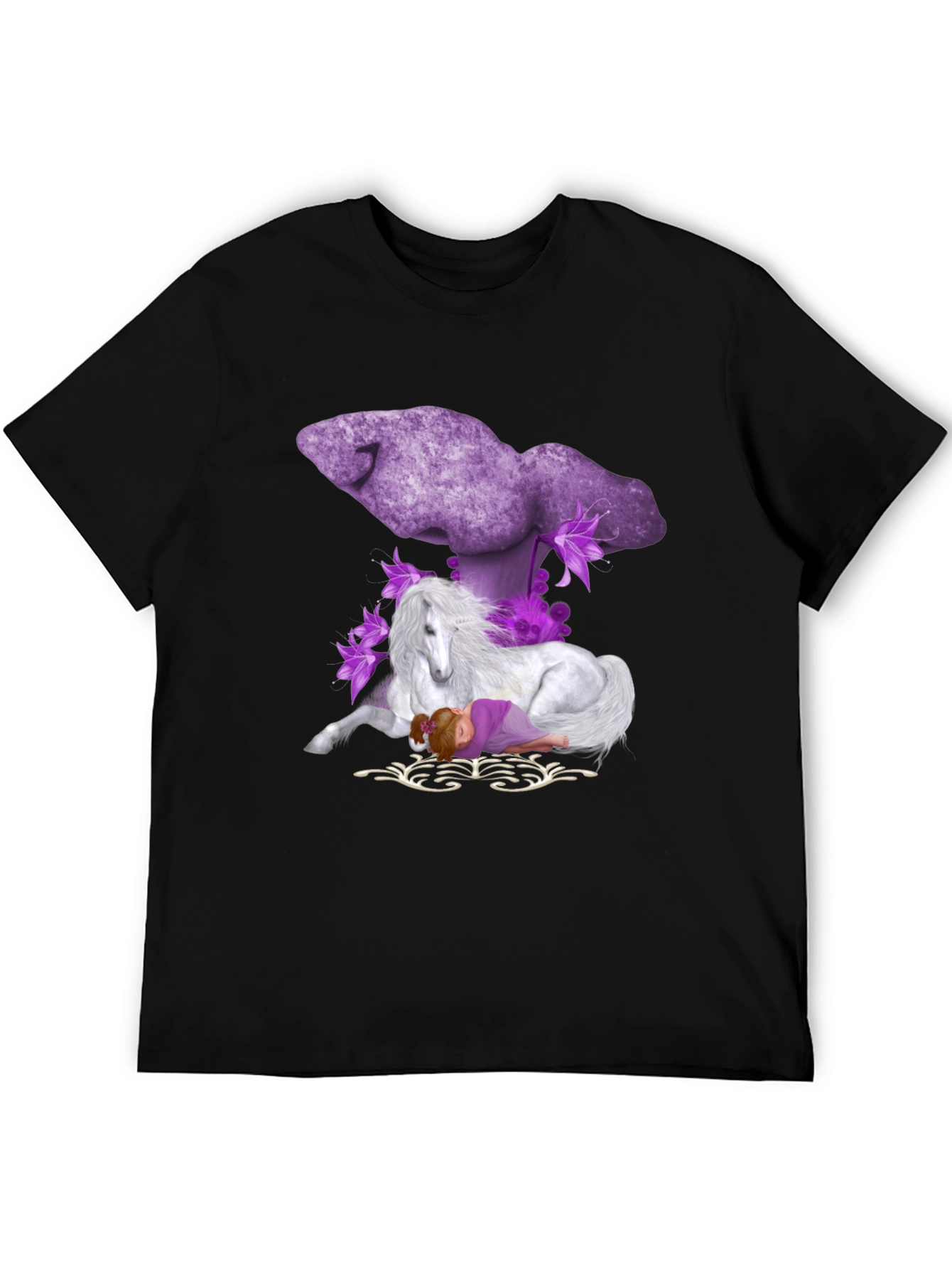 Unicorn & Girl Graphic Black T-Shirt
