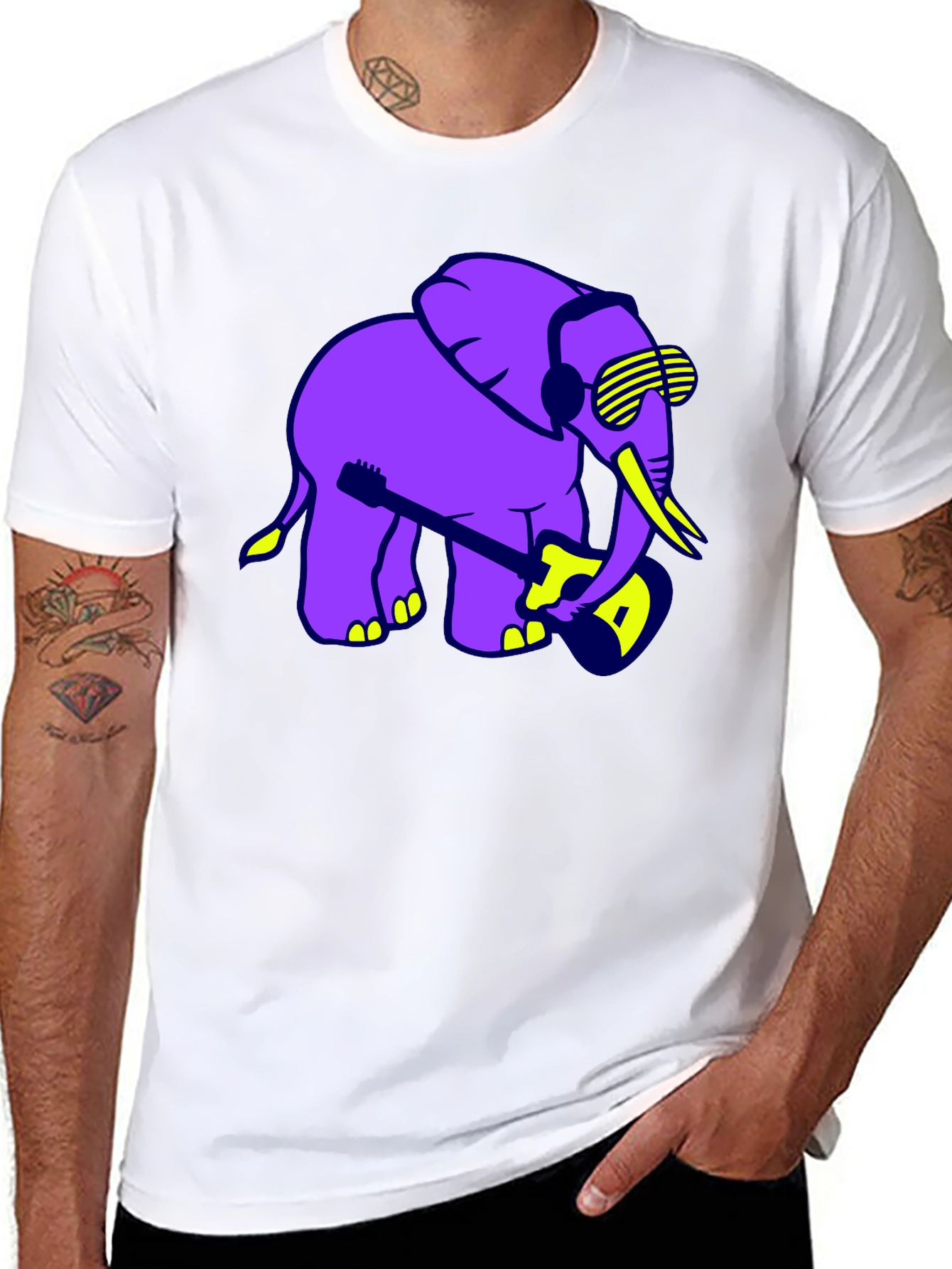 Cool Elephant Guitar Player Graphic T-Shirt