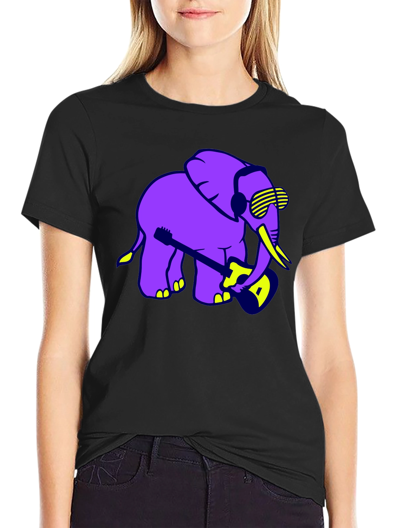 Cool Elephant Guitar Player Graphic T-Shirt