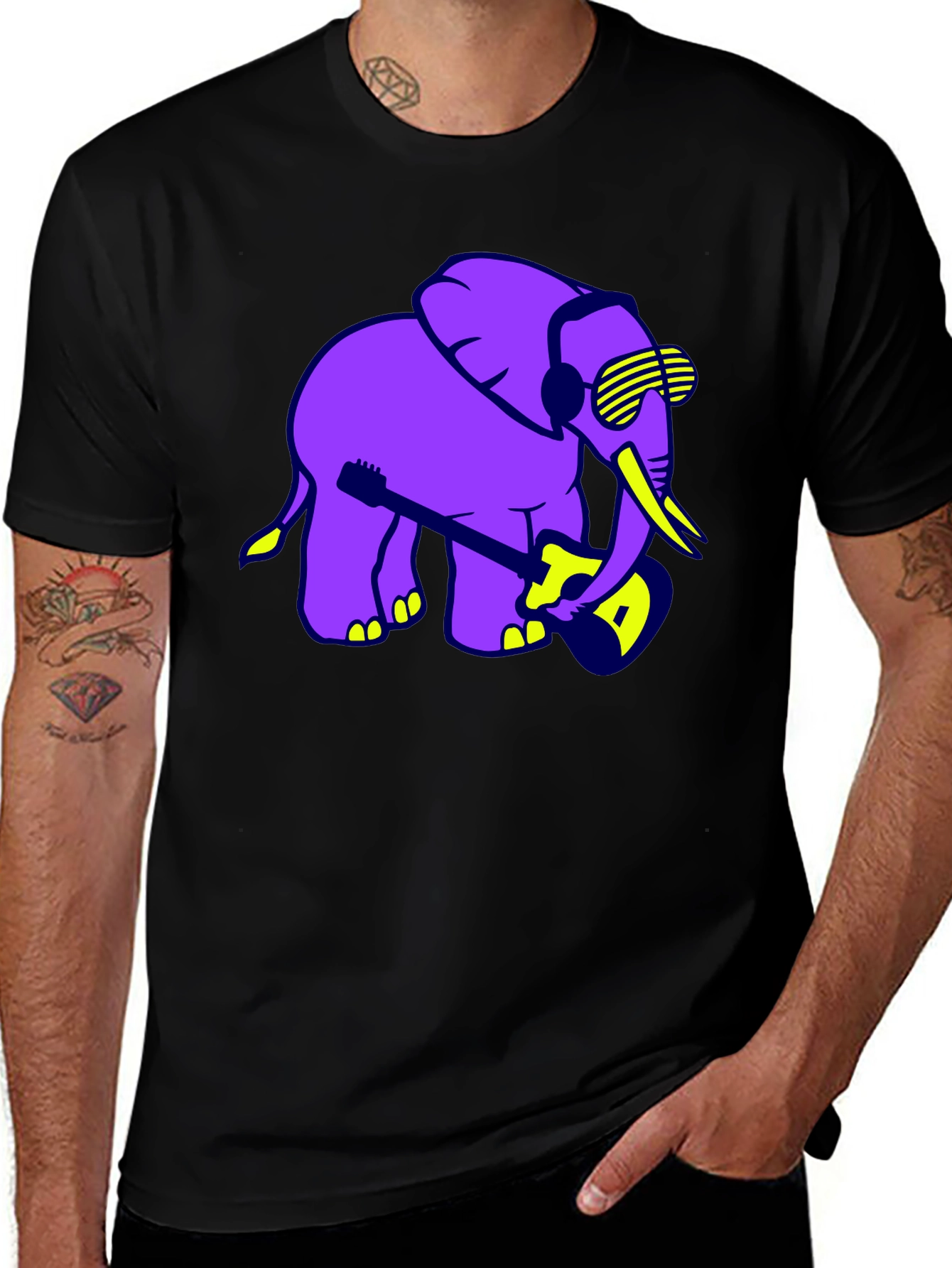 Cool Elephant Guitar Player Graphic T-Shirt
