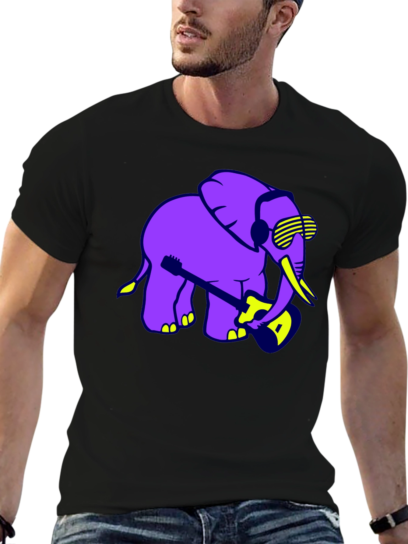 Cool Elephant Guitar Player Graphic T-Shirt