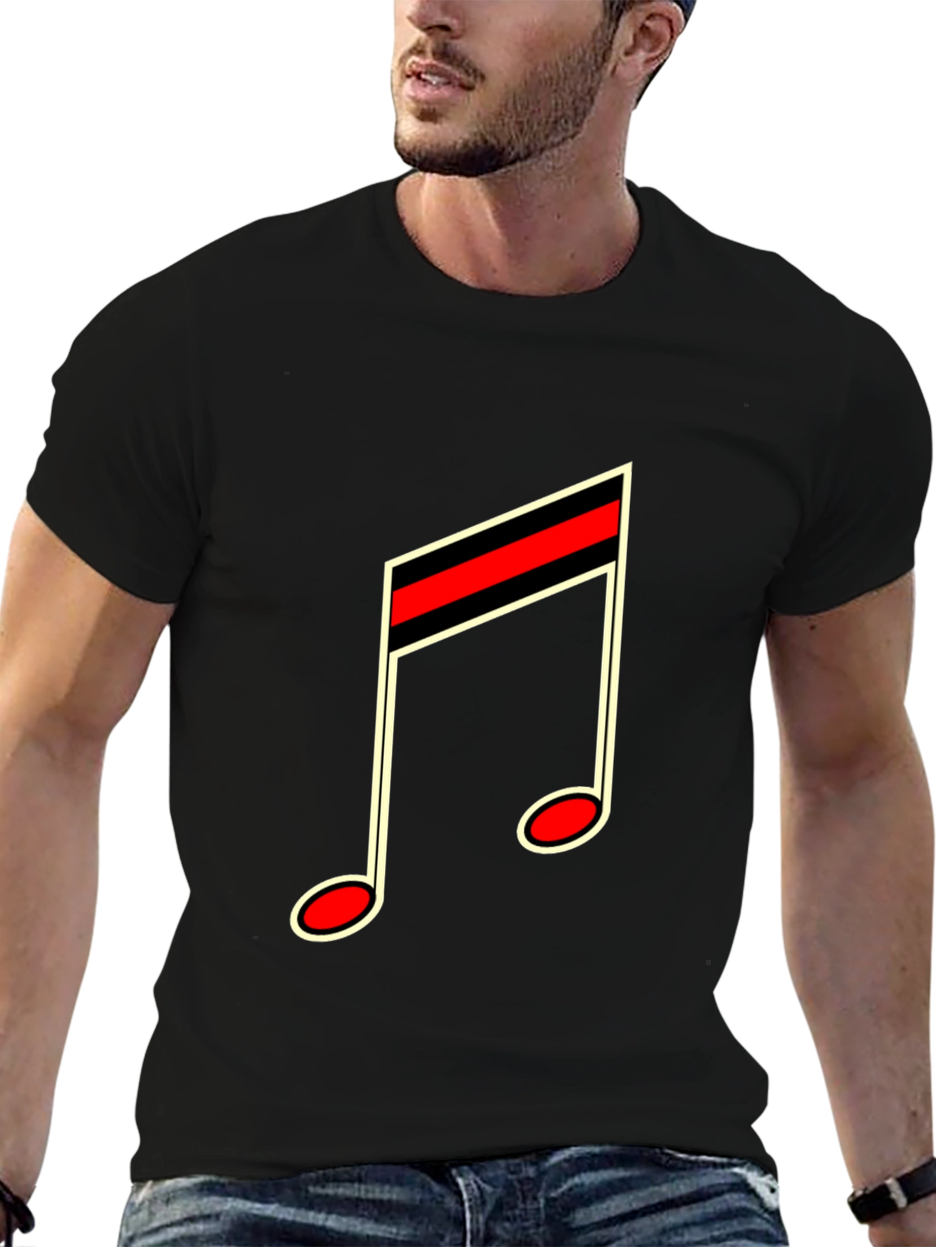 Musical Note Graphic Tee - Black Cotton Casual