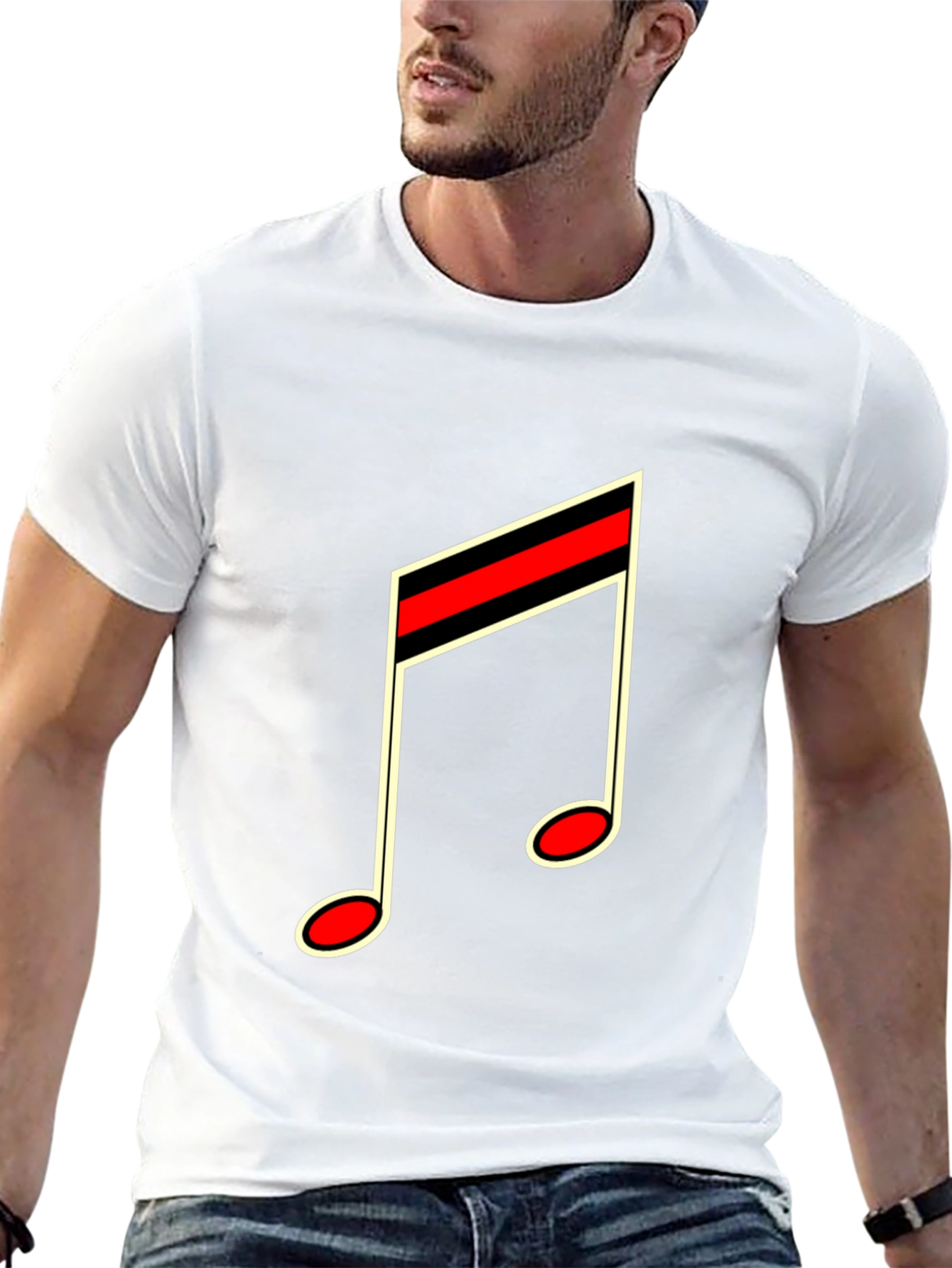 Musical Note Graphic Tee - Black Cotton Casual