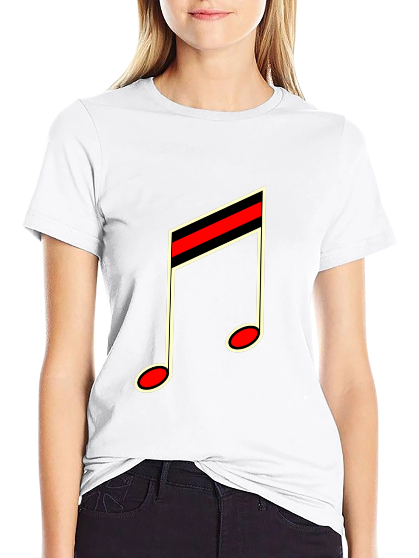 Musical Note Graphic Tee - Black Cotton Casual