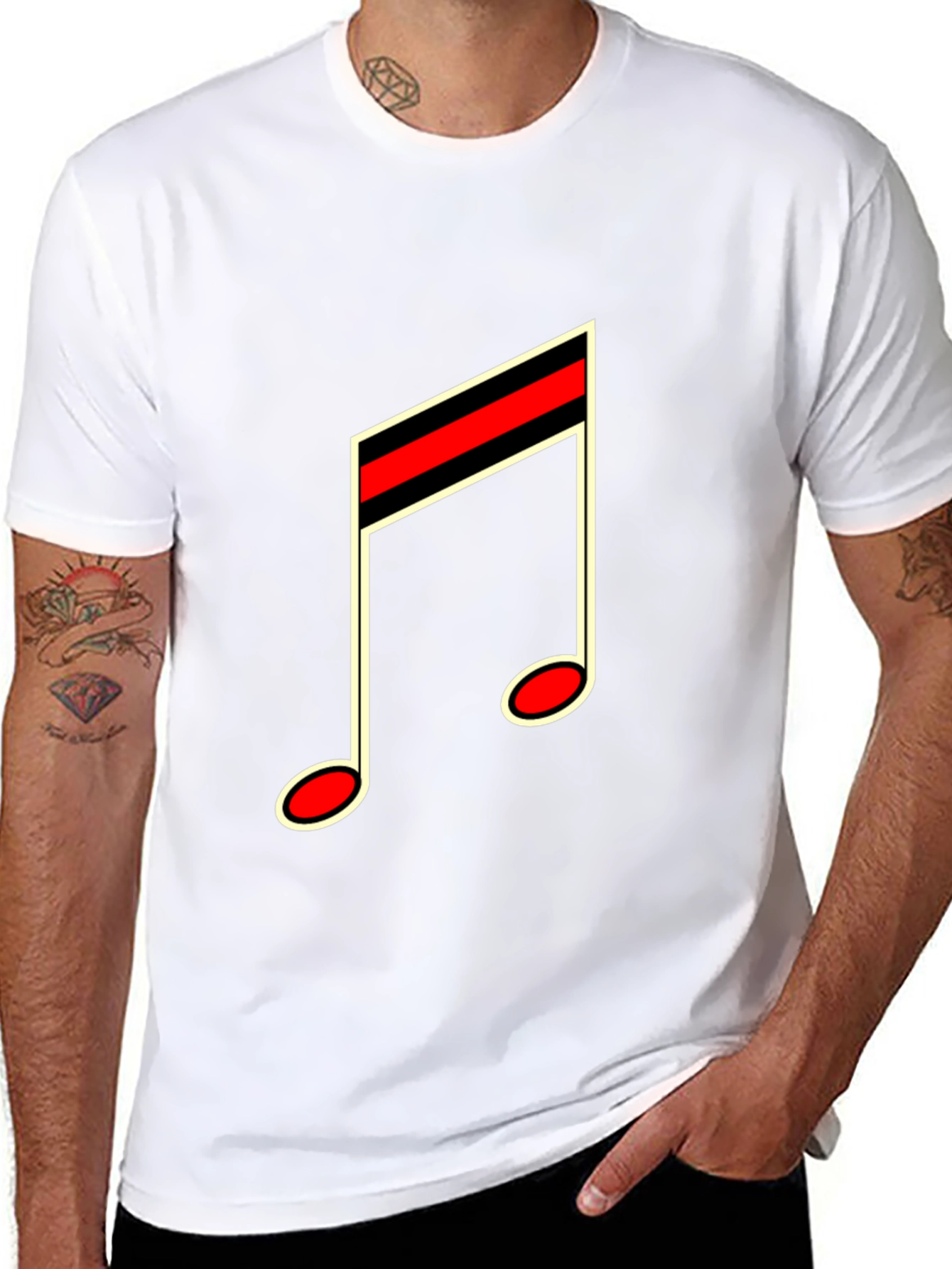 Musical Note Graphic Tee - Black Cotton Casual
