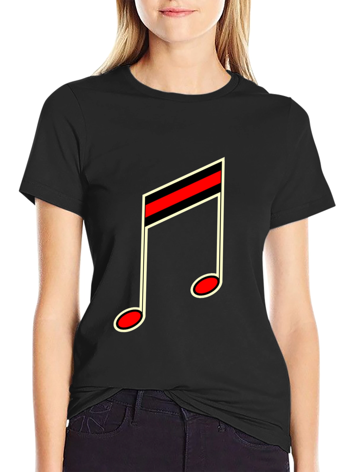 Musical Note Graphic Tee - Black Cotton Casual