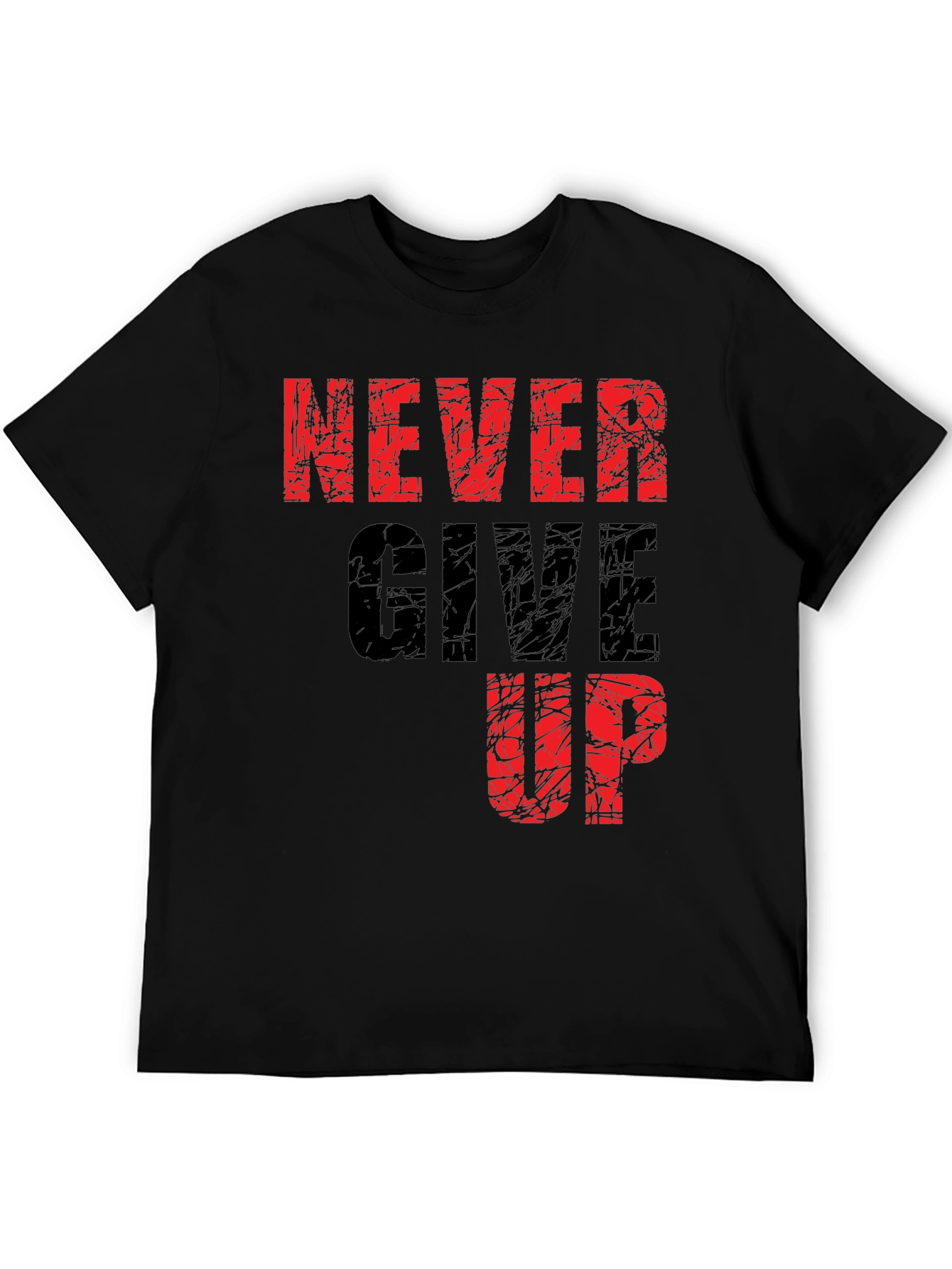 Never Give Up Graphic Print Black T-Shirt