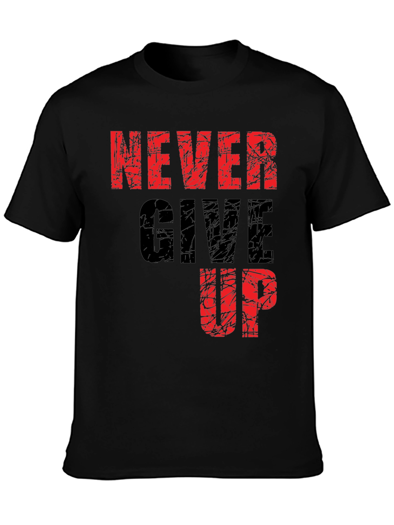 Never Give Up Graphic Print Black T-Shirt