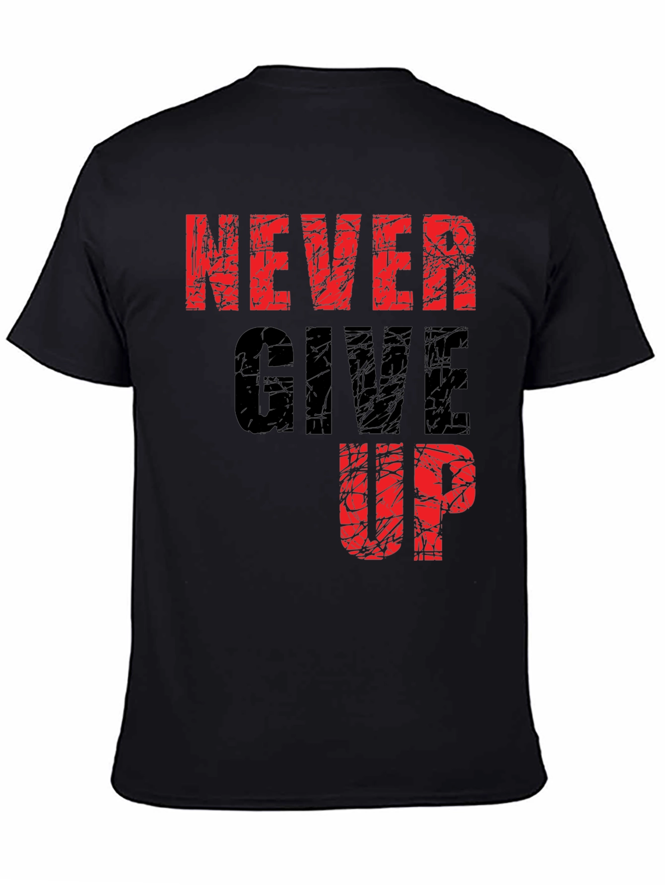 Never Give Up Graphic Print Black T-Shirt