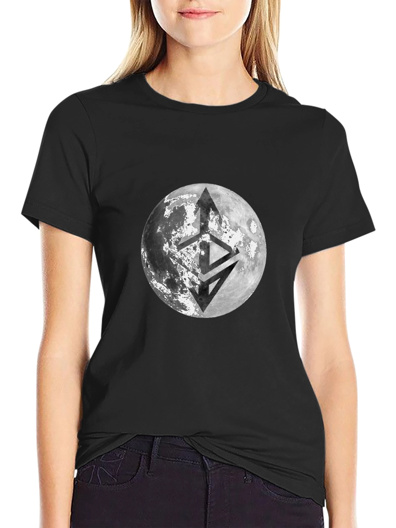 Lunar Emblem Black T-Shirt - Modern Graphic Tee
