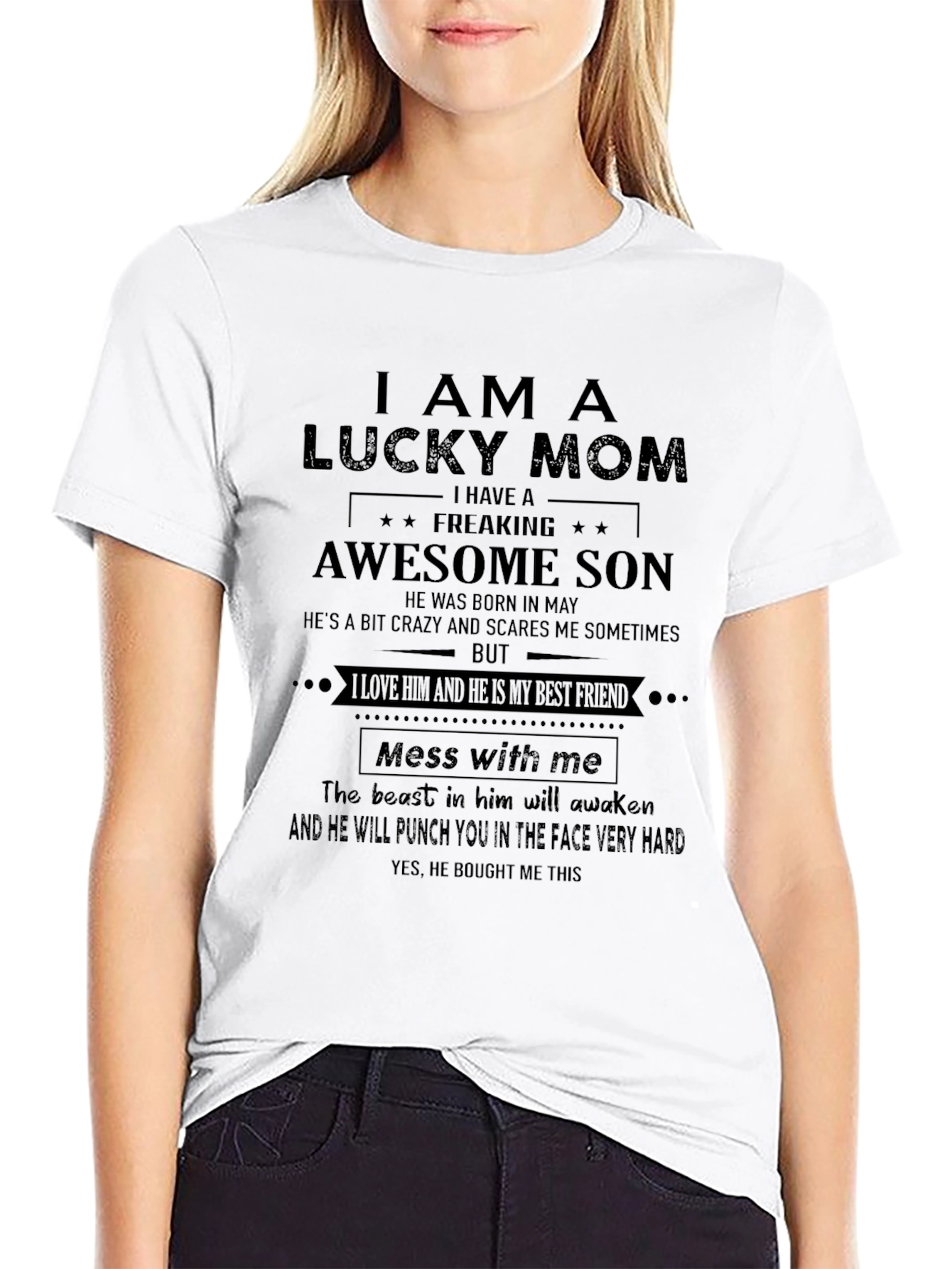 Lucky Mom Awesome Son Graphic Tee
