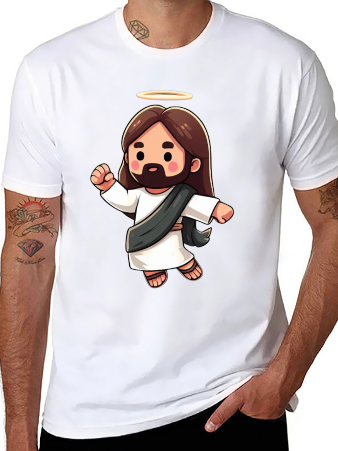 Cartoon Jesus Graphic Tee - Black
