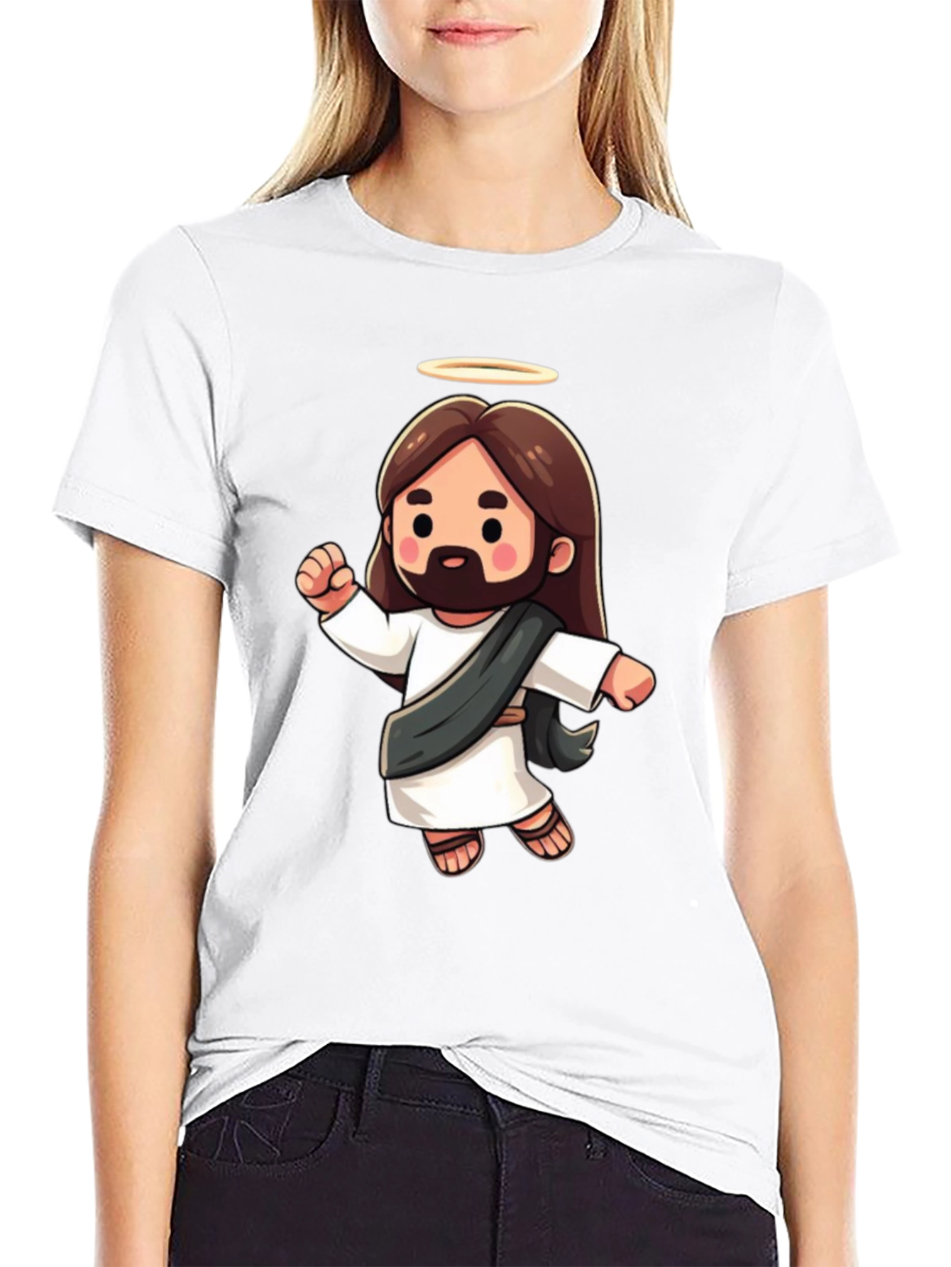 Cartoon Jesus Graphic Tee - Black