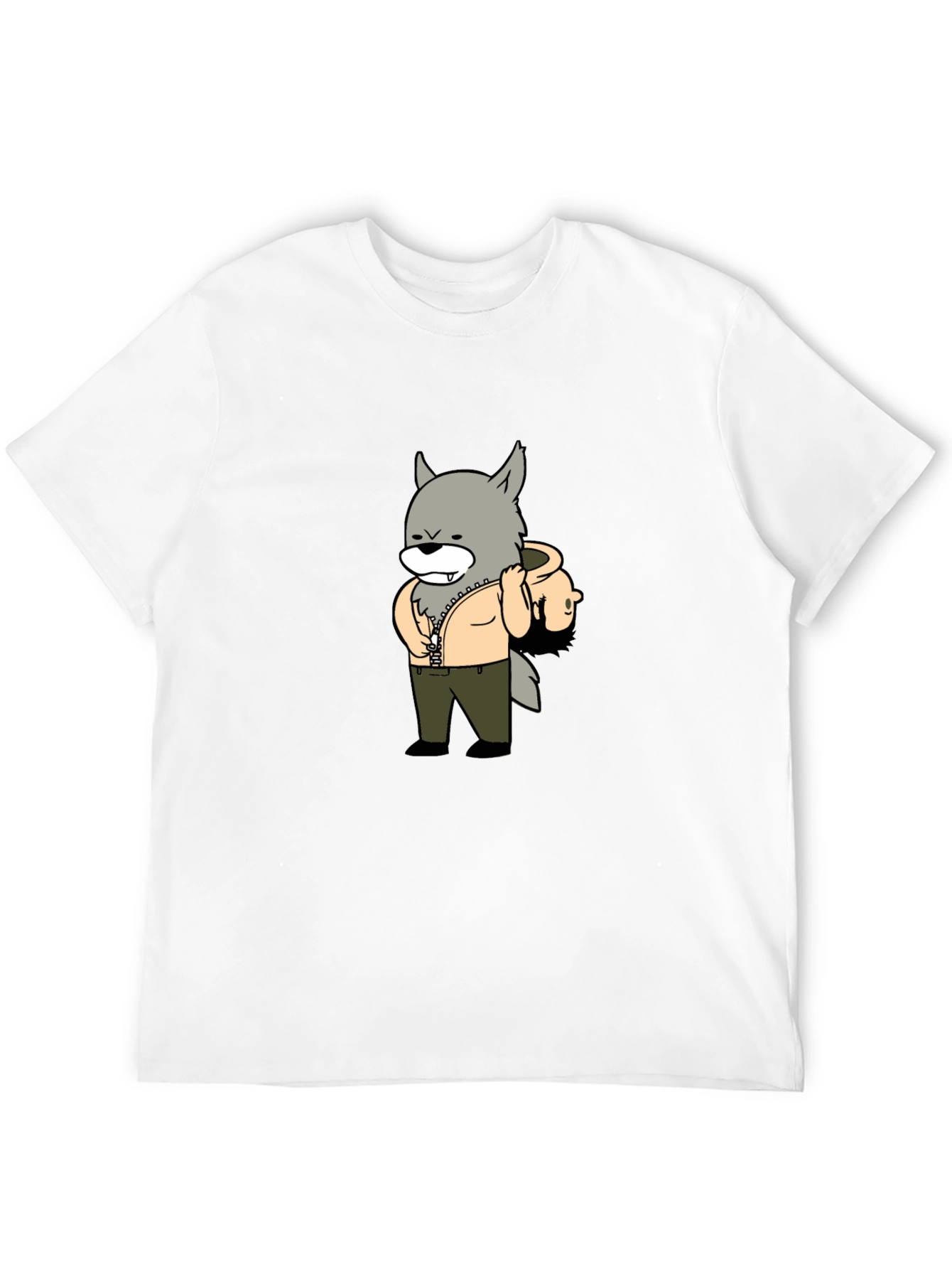 Cartoon Wolf Graphic Tee - Casual Style