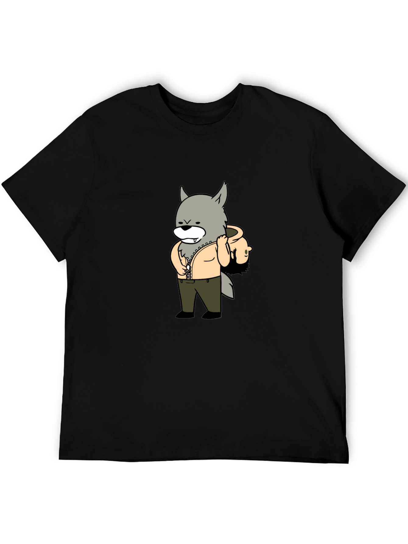 Cartoon Wolf Graphic Tee - Casual Style