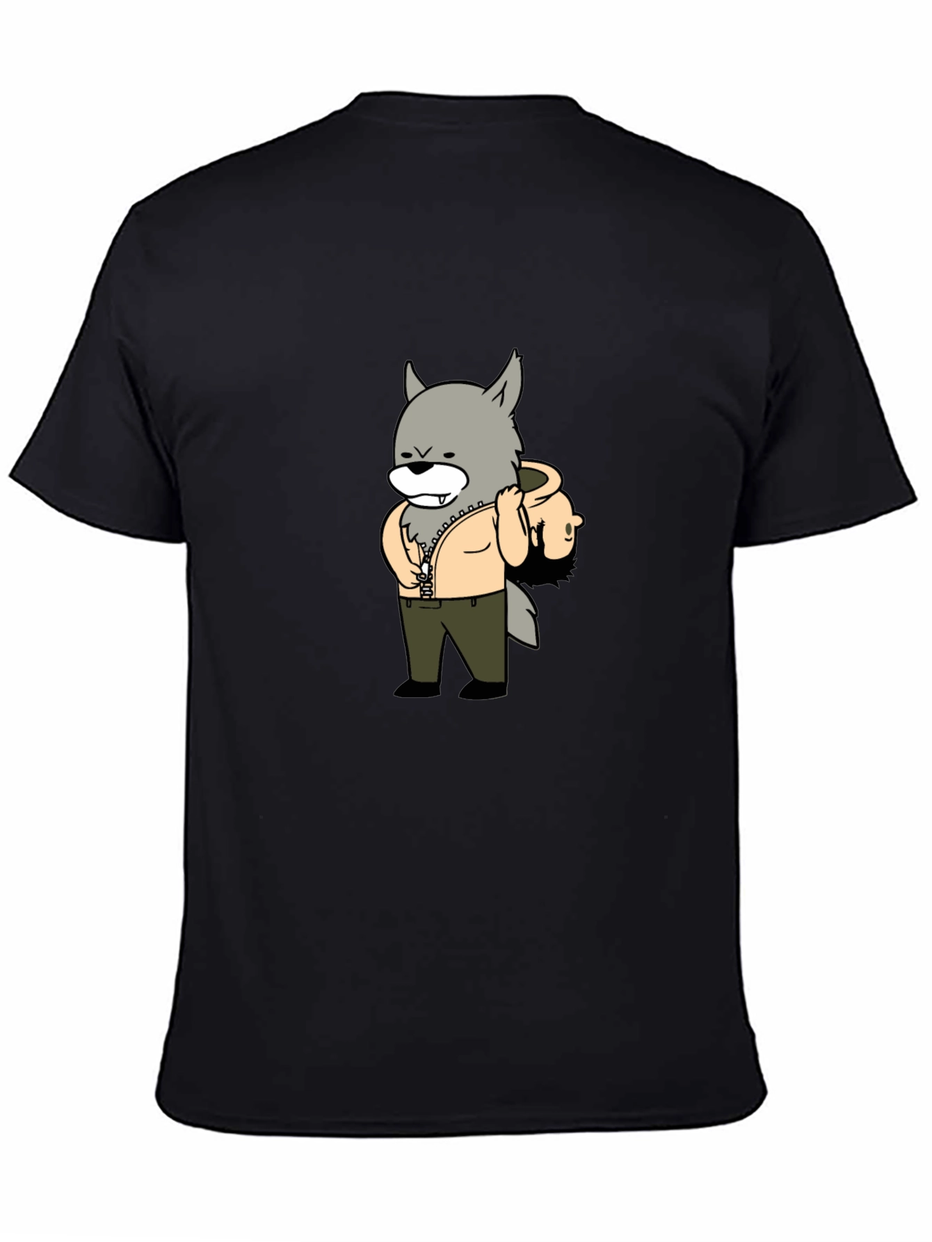 Cartoon Wolf Graphic Tee - Casual Style
