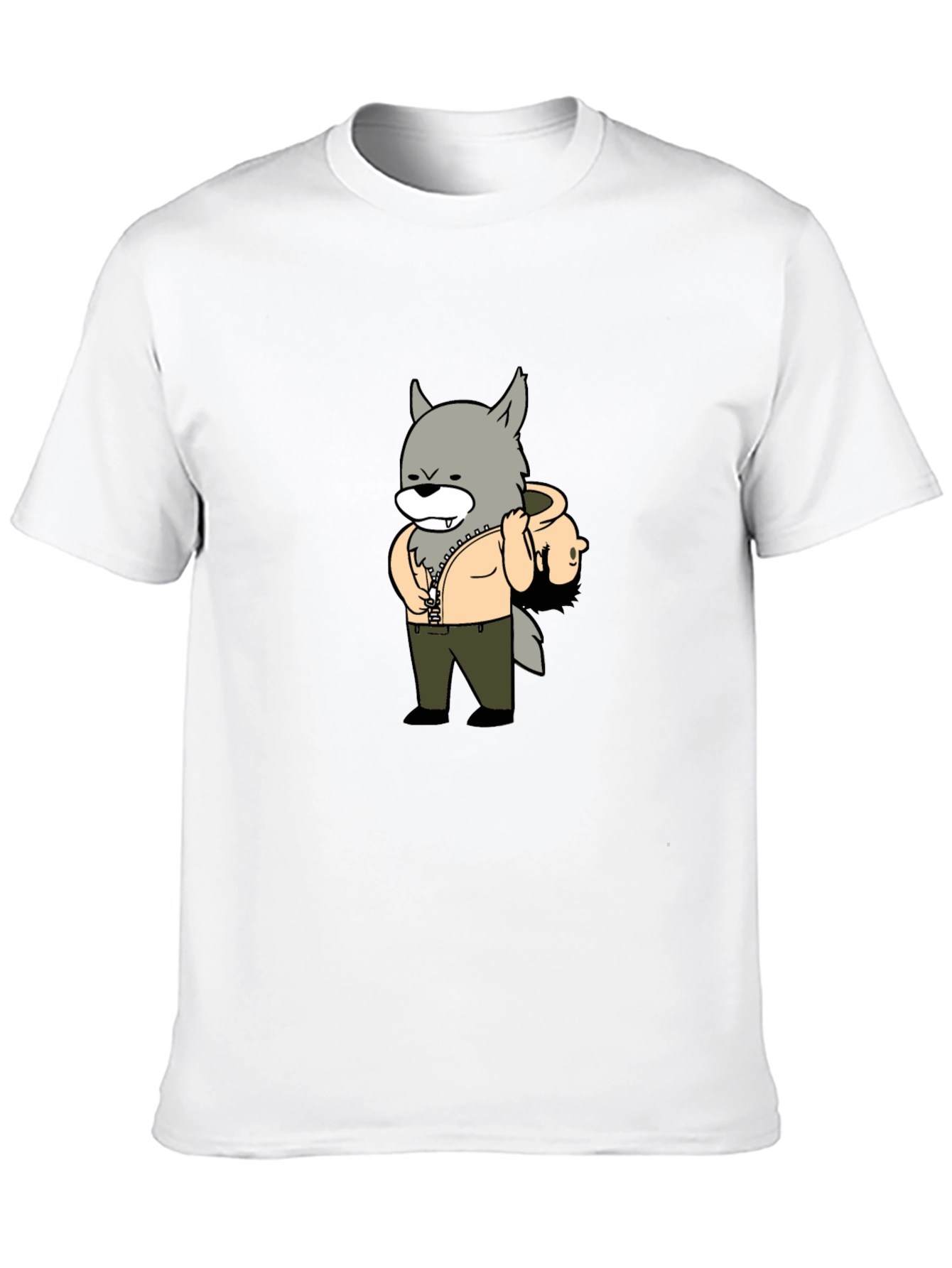Cartoon Wolf Graphic Tee - Casual Style