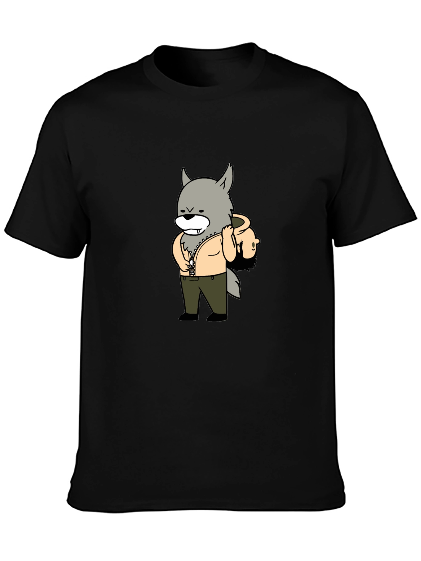 Cartoon Wolf Graphic Tee - Casual Style