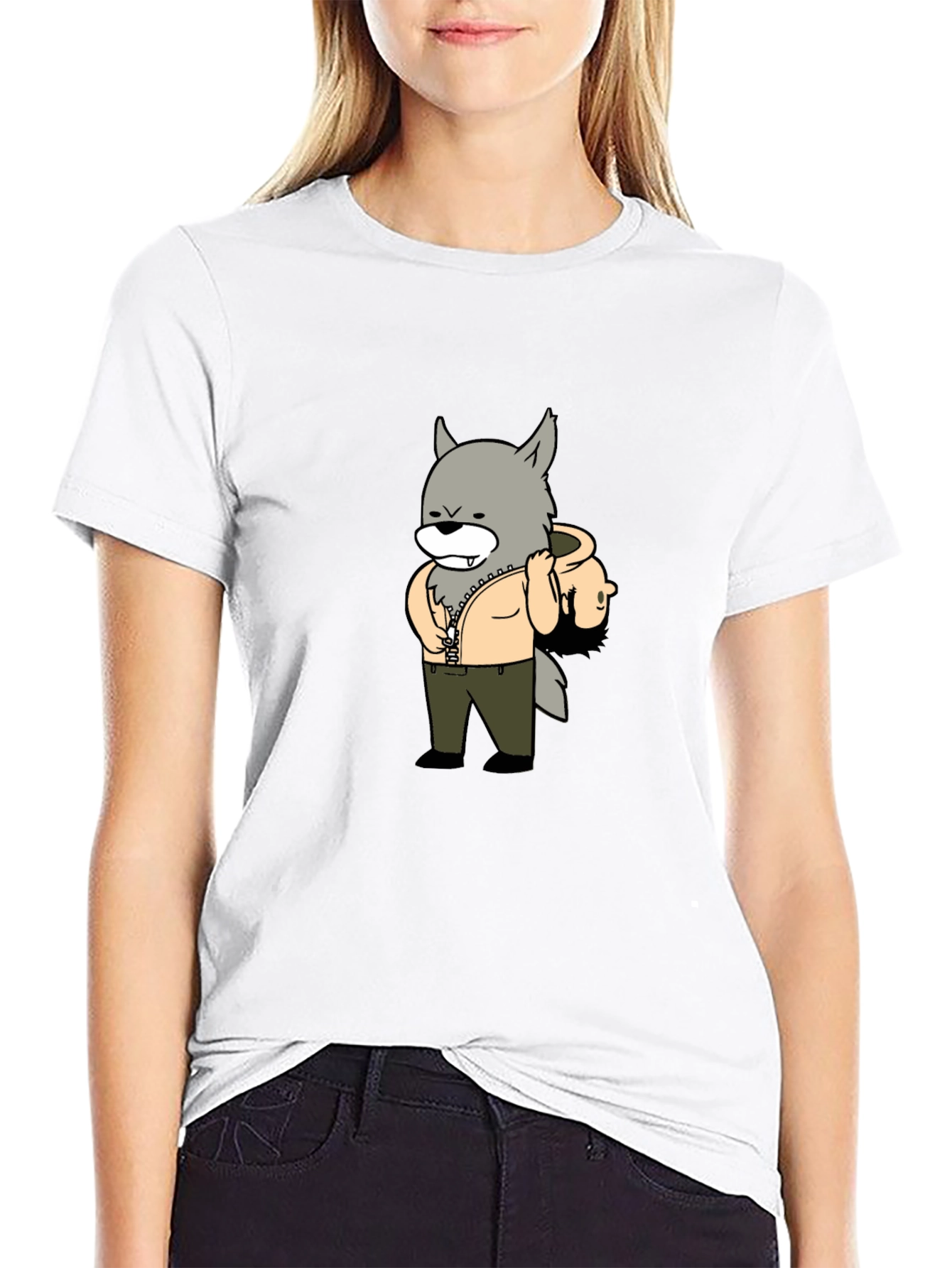 Cartoon Wolf Graphic Tee - Casual Style