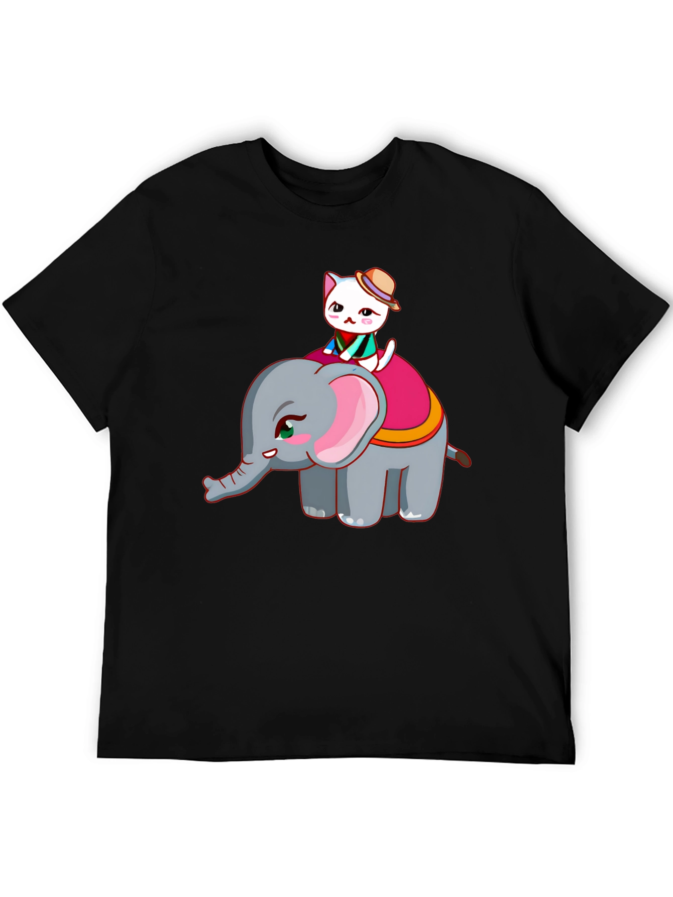 Cute Cat Riding Elephant Graphic T-Shirt