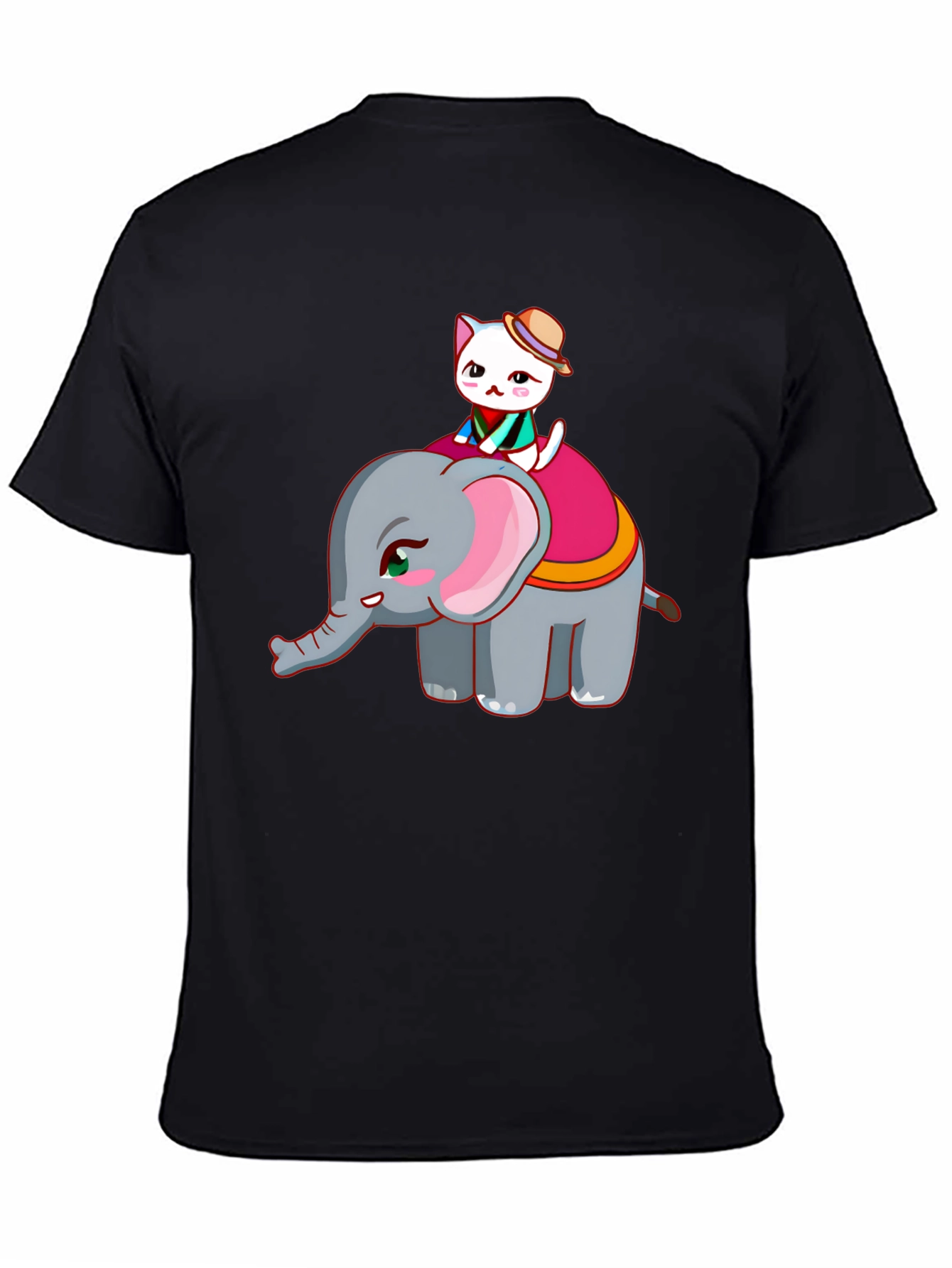 Cute Cat Riding Elephant Graphic T-Shirt