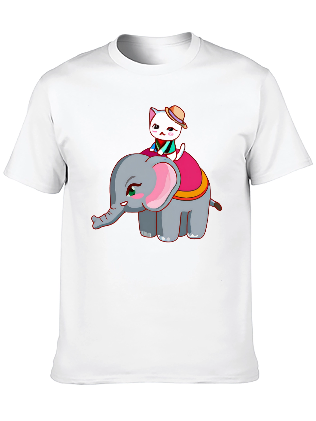 Cute Cat Riding Elephant Graphic T-Shirt