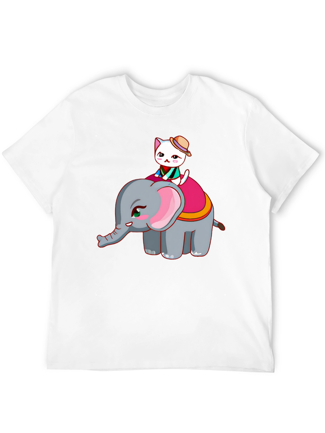 Cute Cat Riding Elephant Graphic T-Shirt