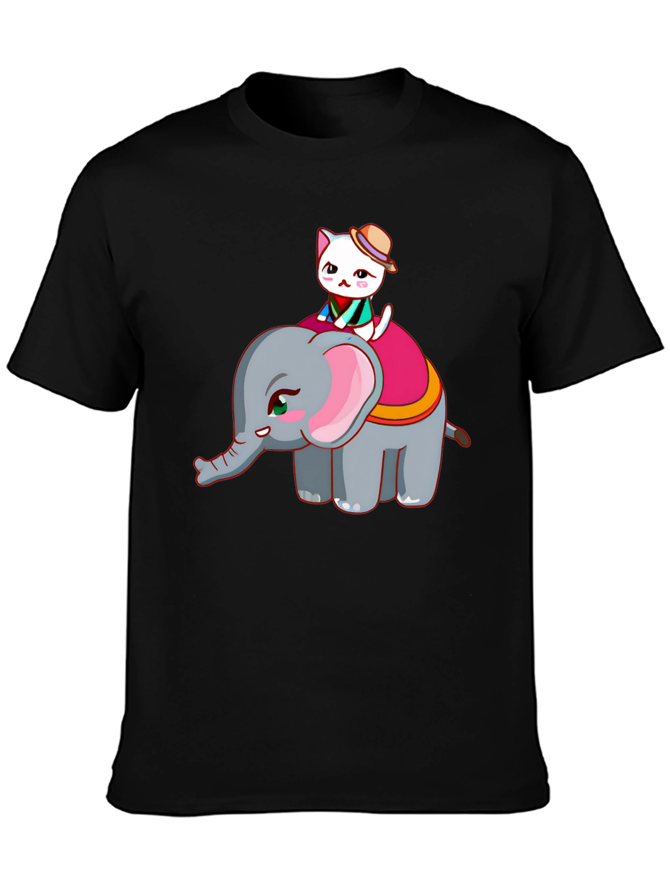 Cute Cat Riding Elephant Graphic T-Shirt