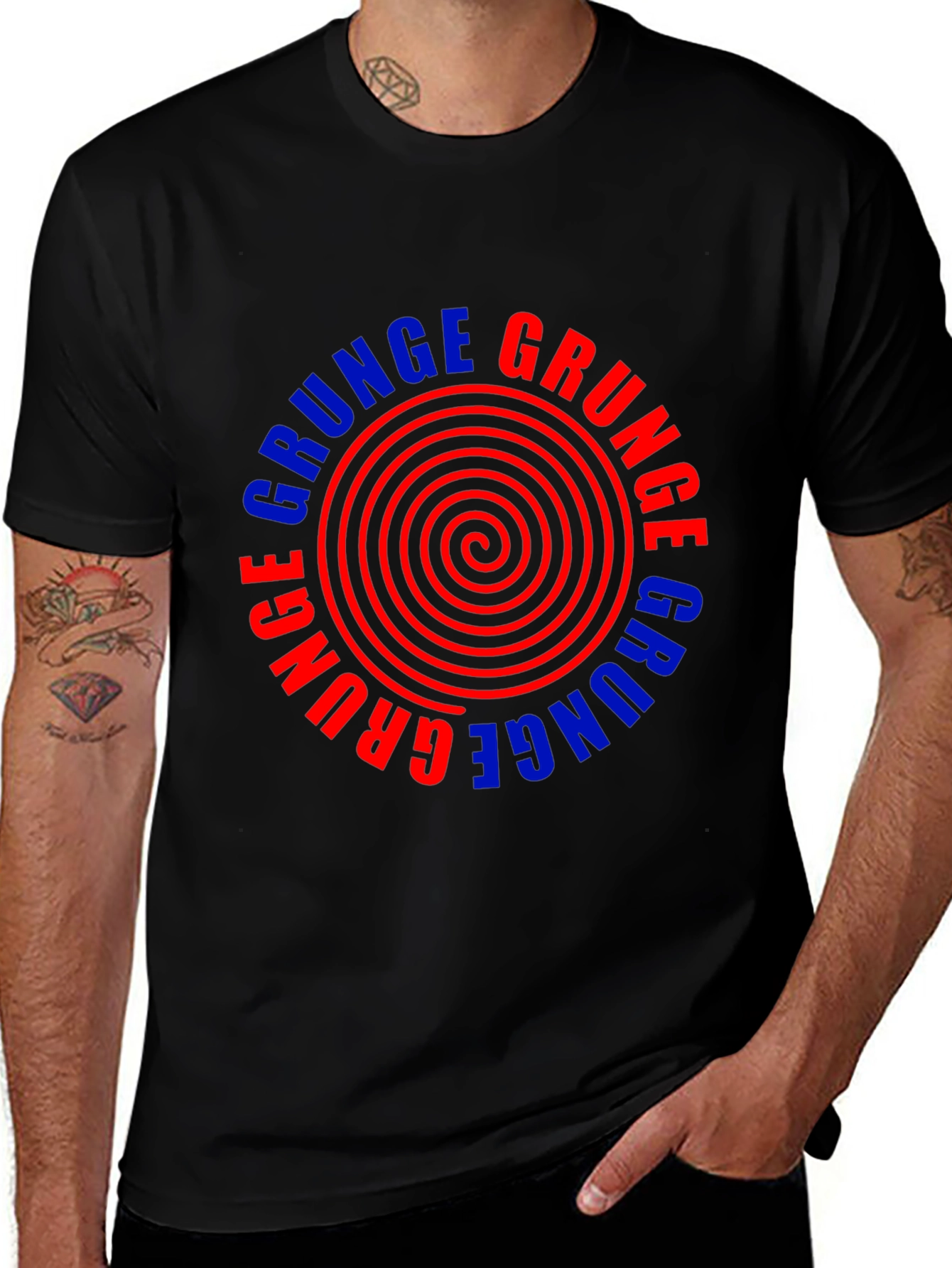 Grunge Graphic Tee - Retro Spiral Design