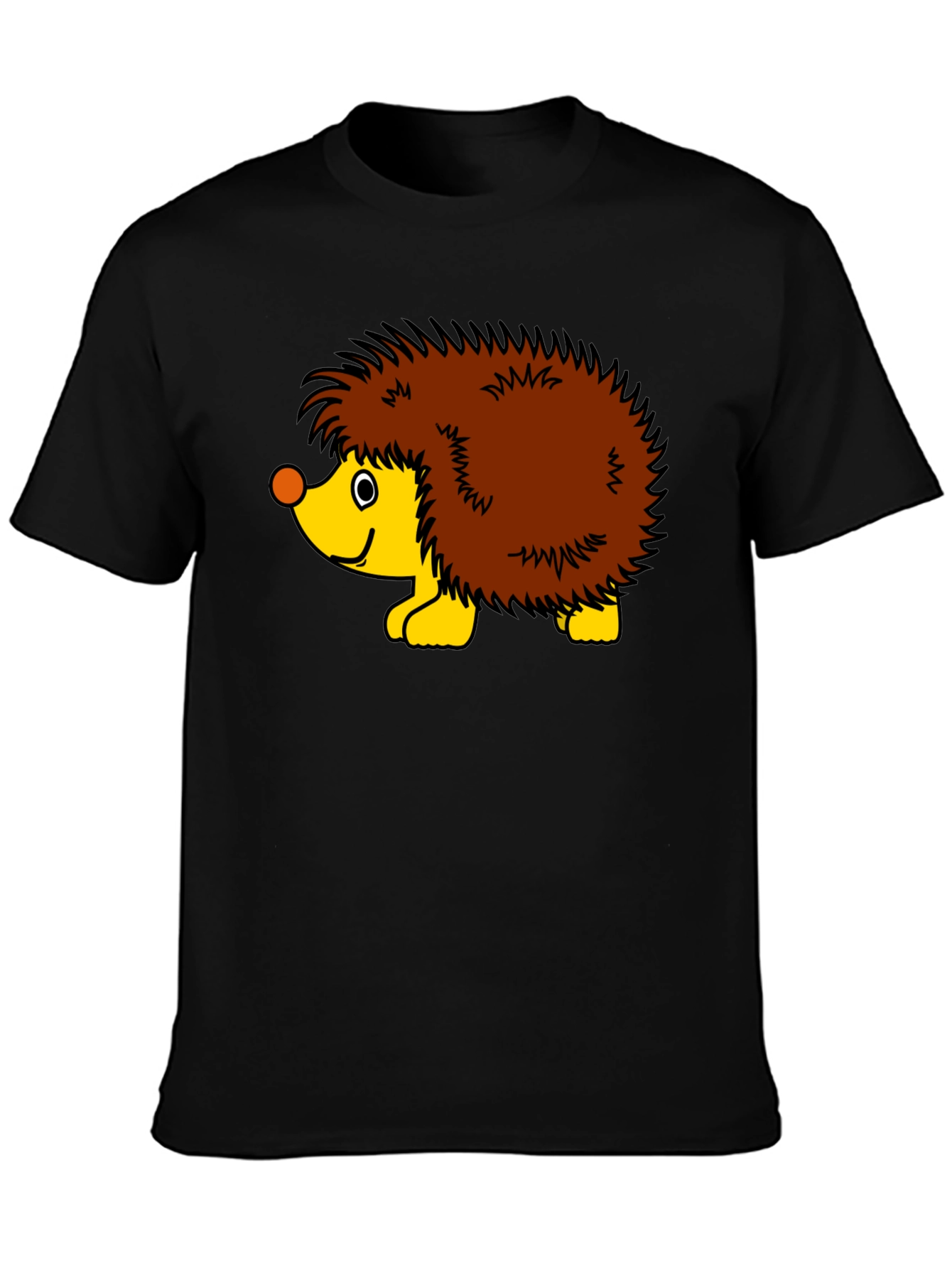 Black T-Shirt with Cartoon Hedgehog Graphic