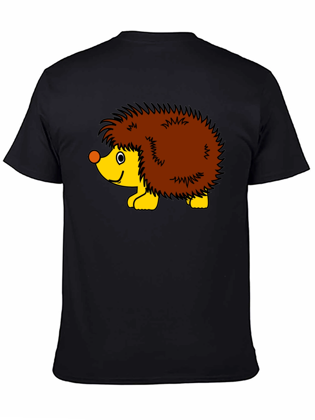Black T-Shirt with Cartoon Hedgehog Graphic