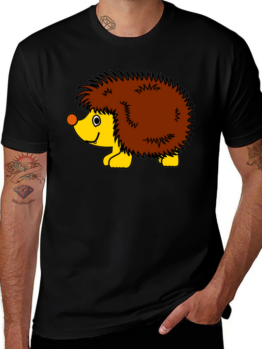 Black T-Shirt with Cartoon Hedgehog Graphic