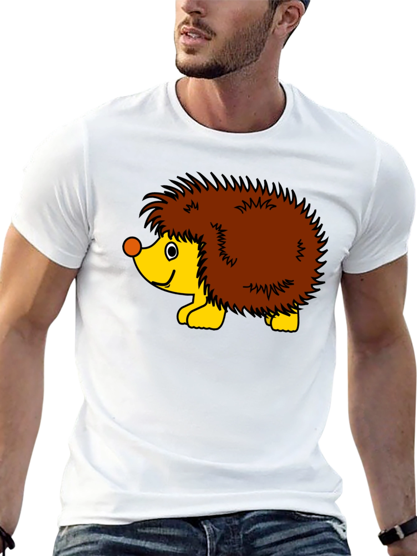 Black T-Shirt with Cartoon Hedgehog Graphic