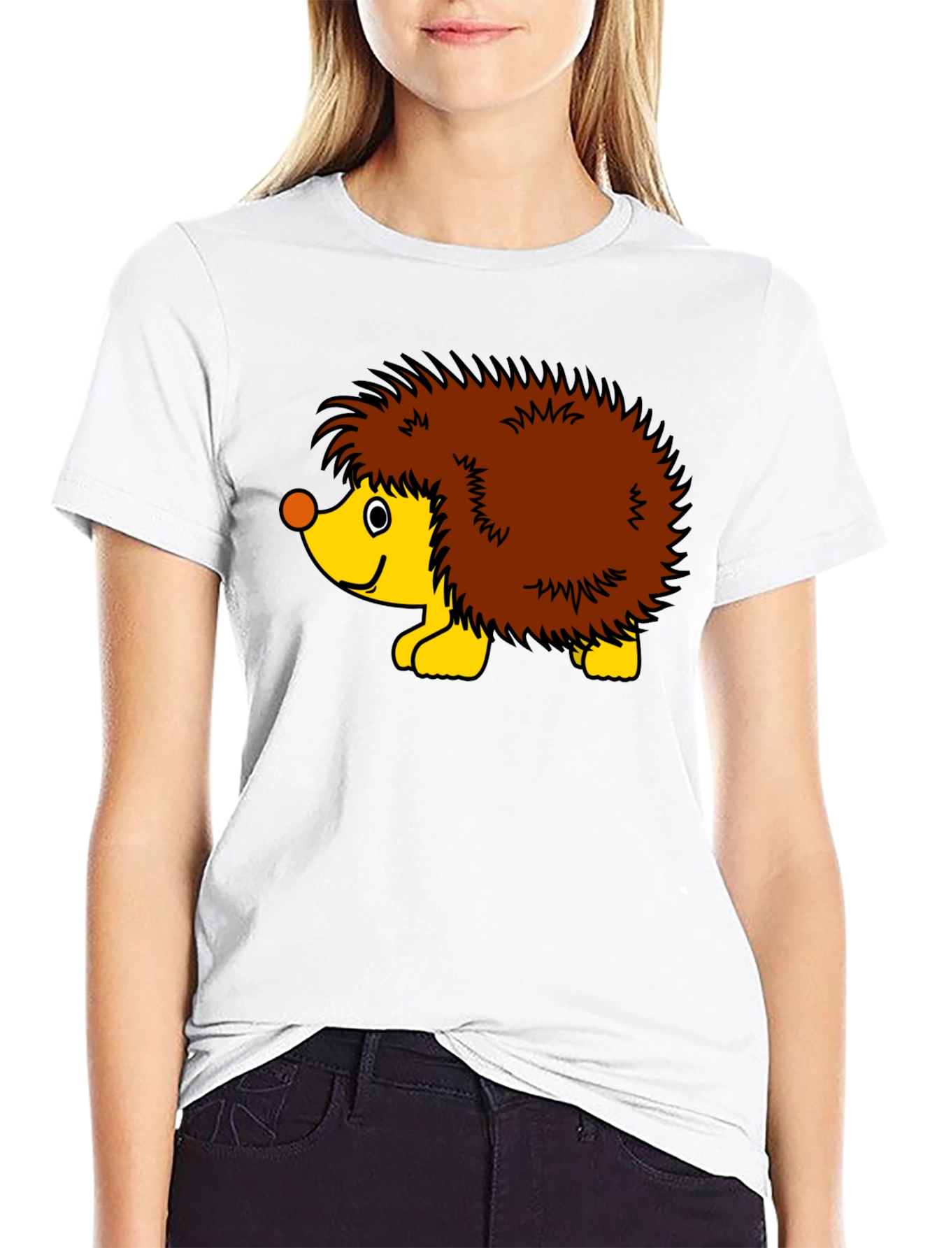 Black T-Shirt with Cartoon Hedgehog Graphic