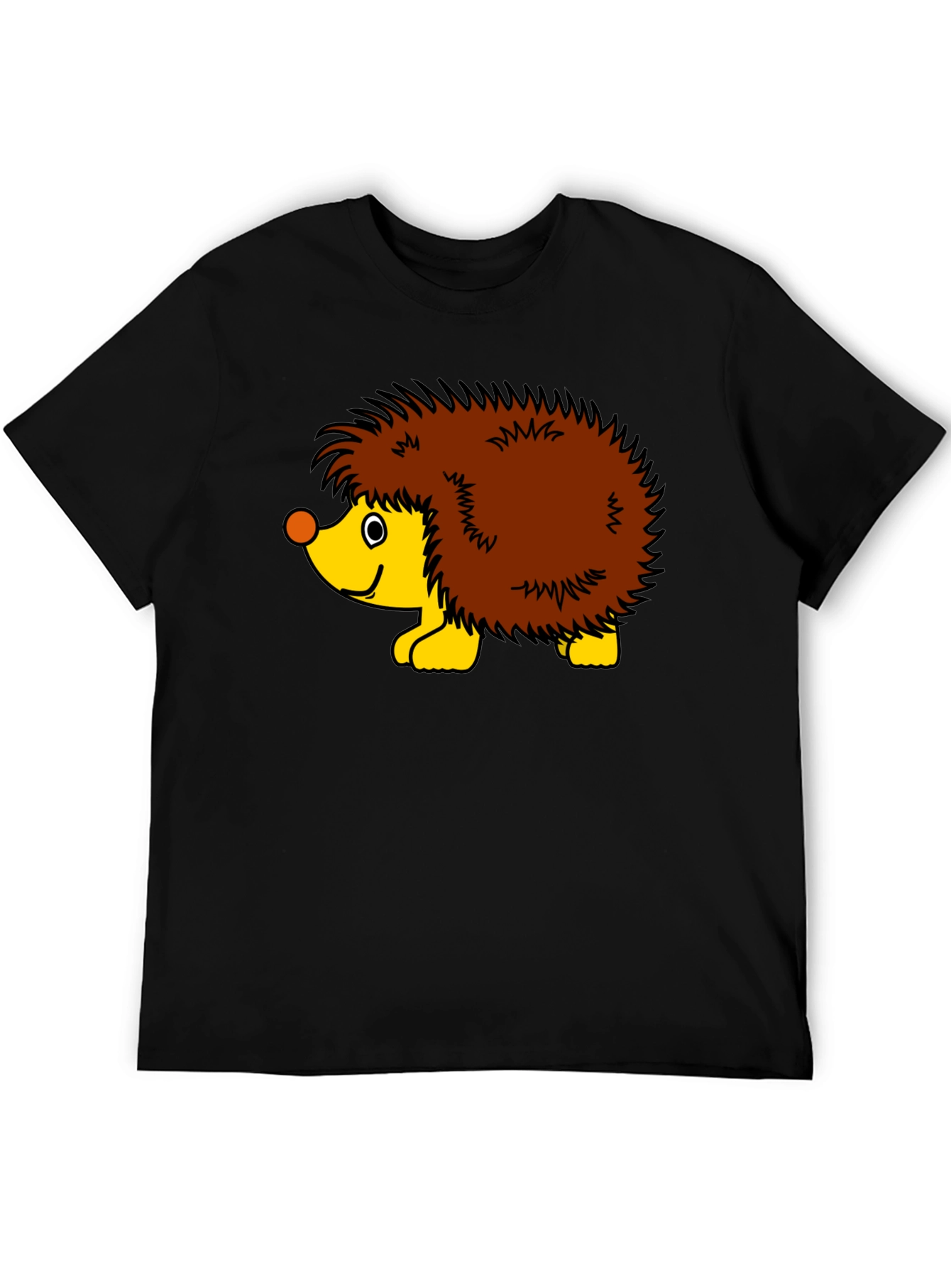 Black T-Shirt with Cartoon Hedgehog Graphic