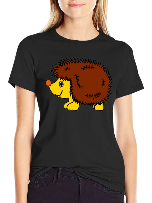 Black T-Shirt with Cartoon Hedgehog Graphic
