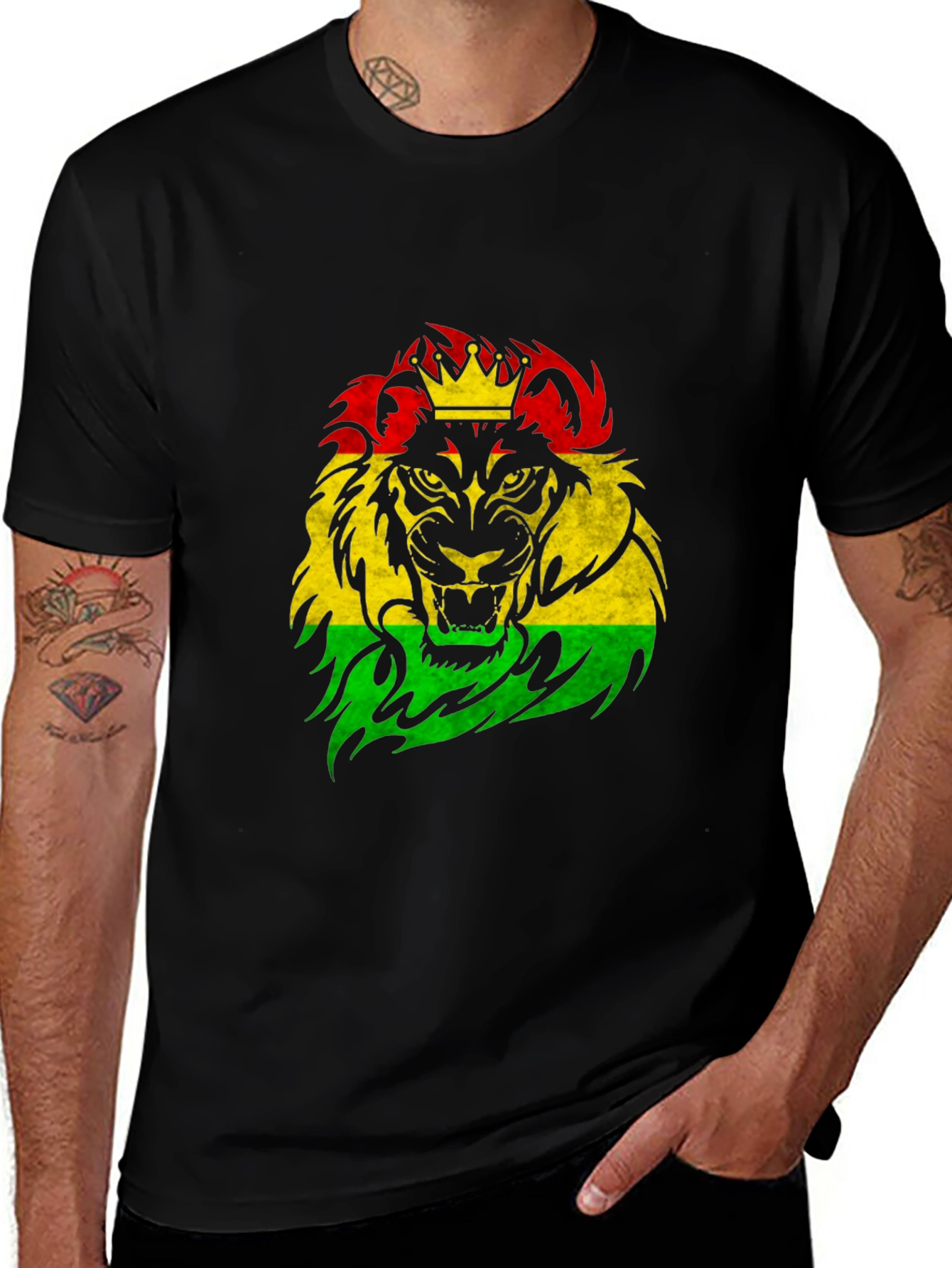 Rasta Lion Crown Graphic Black T-Shirt
