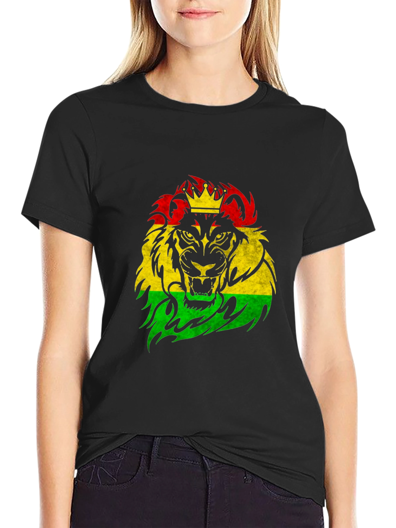 Rasta Lion Crown Graphic Black T-Shirt