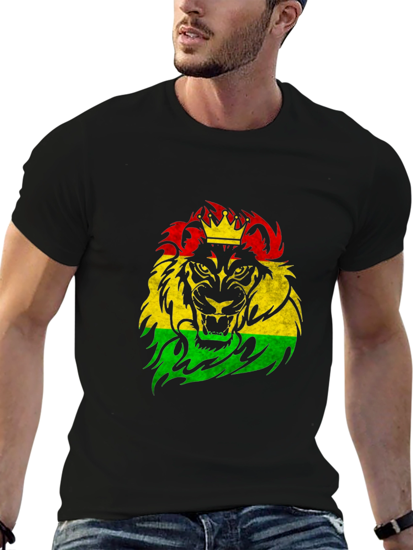 Rasta Lion Crown Graphic Black T-Shirt