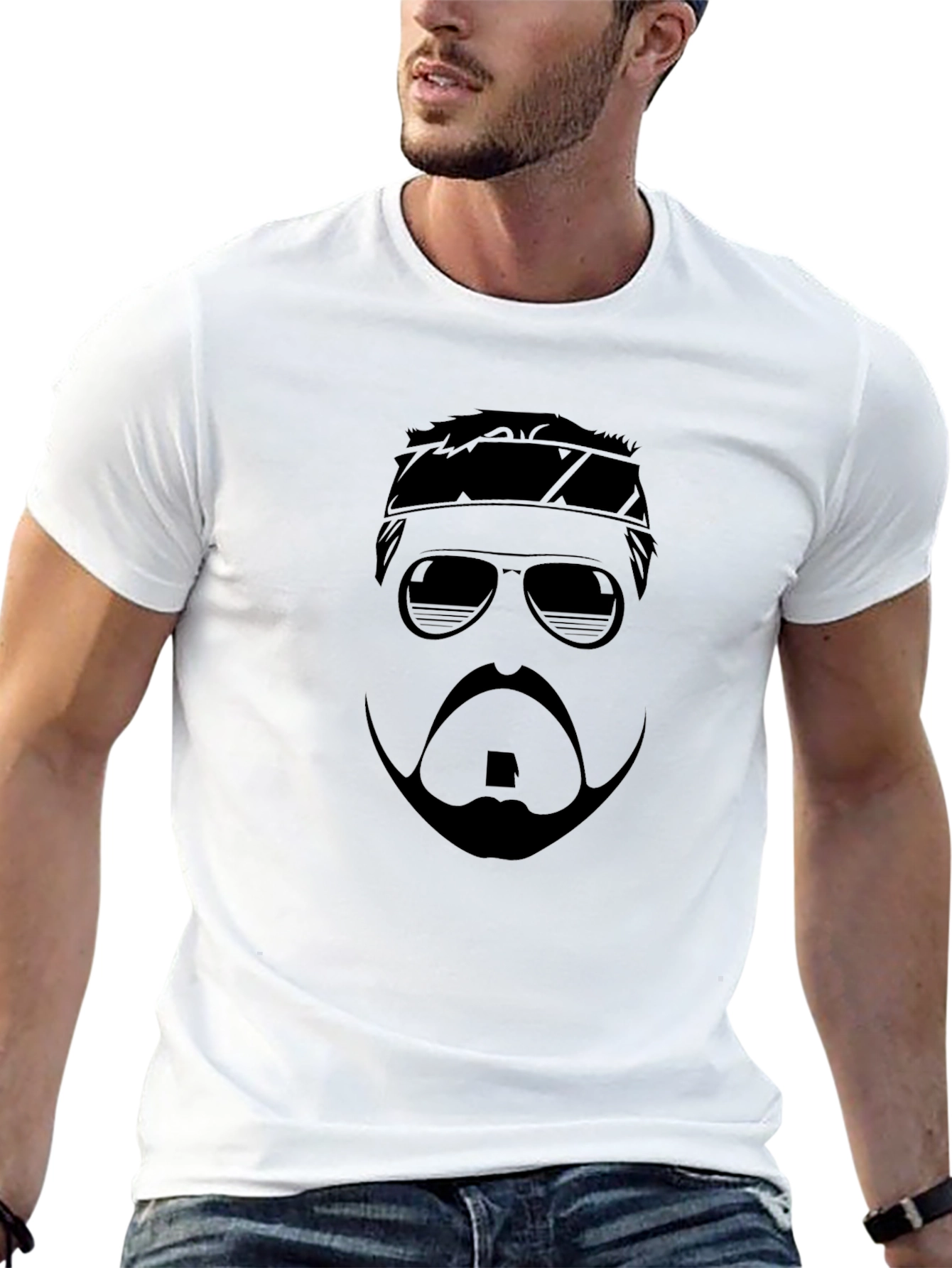 Stylized Beard & Shades Graphic Tee - Black
