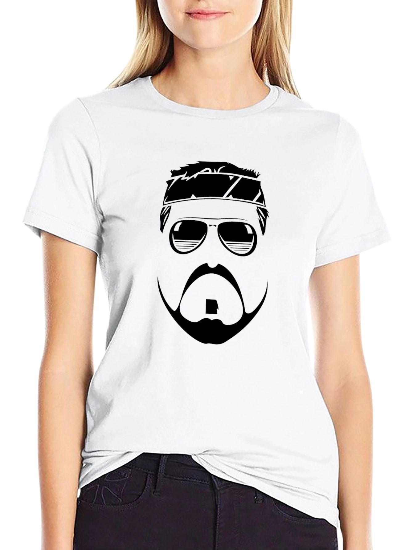 Stylized Beard & Shades Graphic Tee - Black