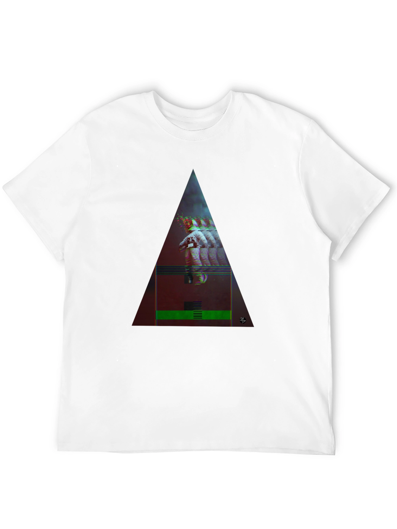 Astronaut Glitch Triangle Black T-Shirt